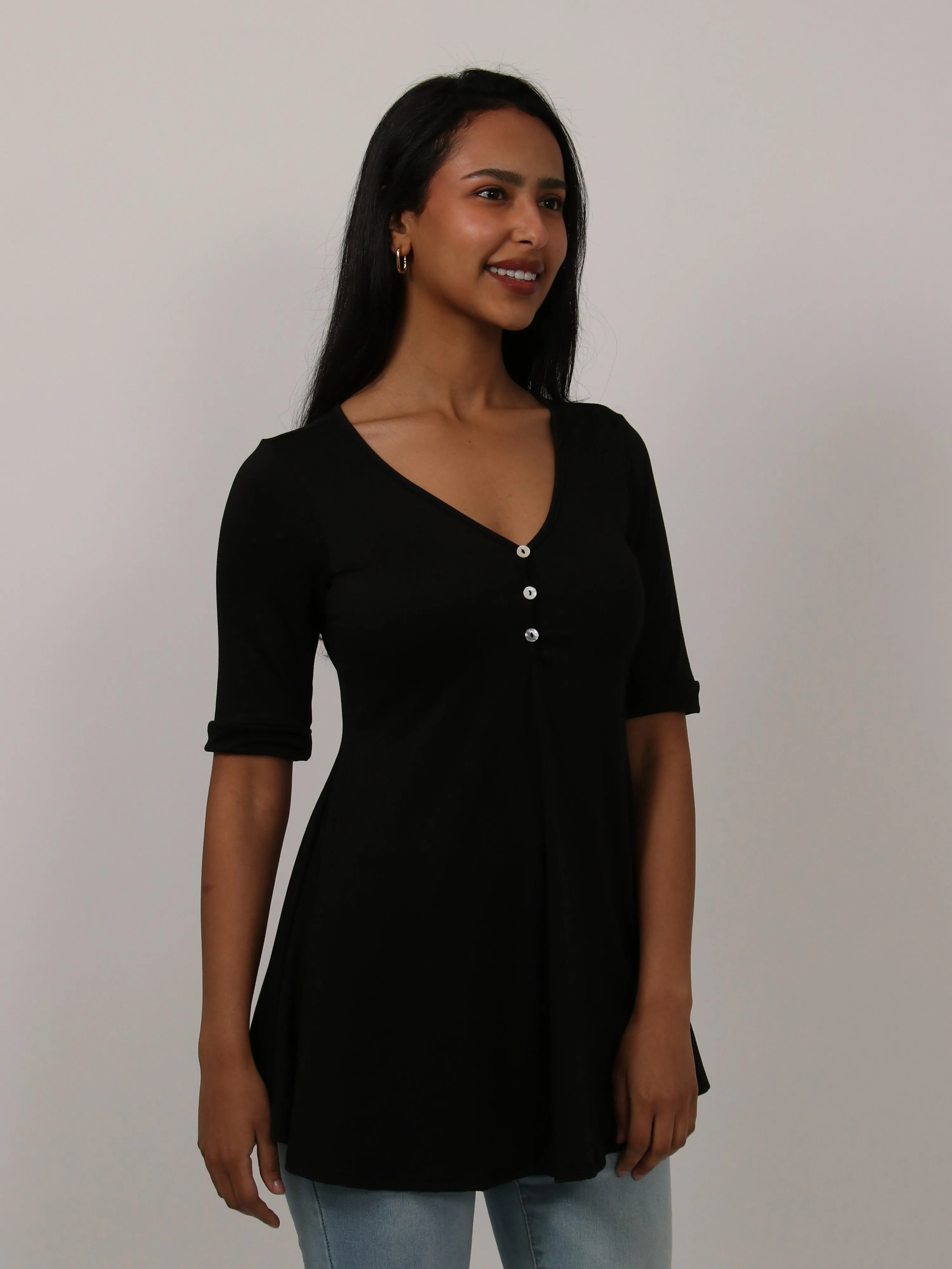 Basic Womens Short Sleeve with Button Detail Tunic Top sold by 24/7 Comfort Apparel product image thumbnail 2