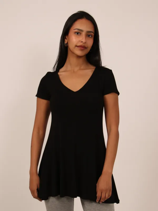 Basic Womens Short Sleeve V Neck Swing Style Tunic Top made by 24/7 Comfort Apparel