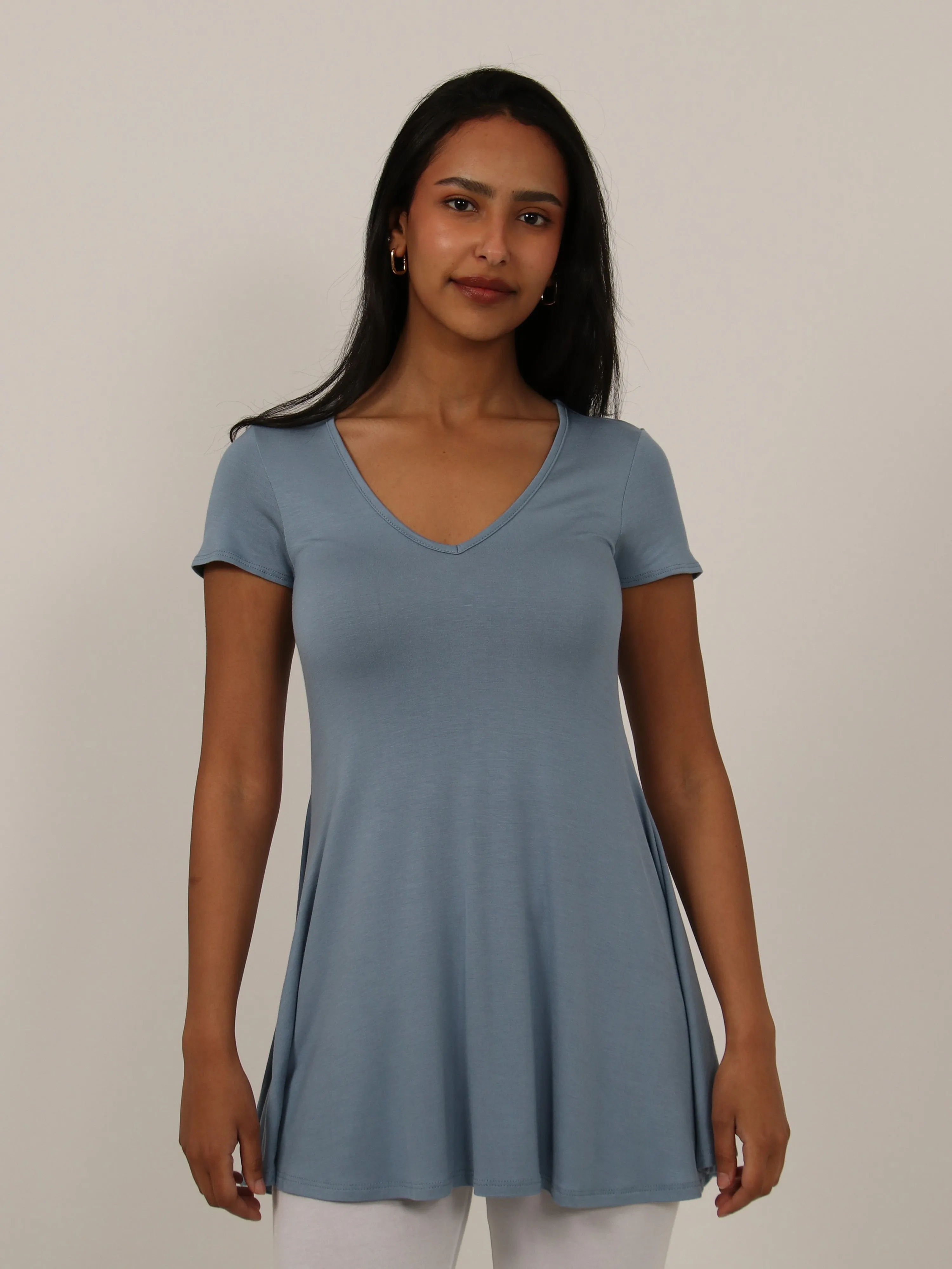Basic Womens Short Sleeve V Neck Swing Style Tunic Top sold by 24/7 Comfort Apparel product image thumbnail 5