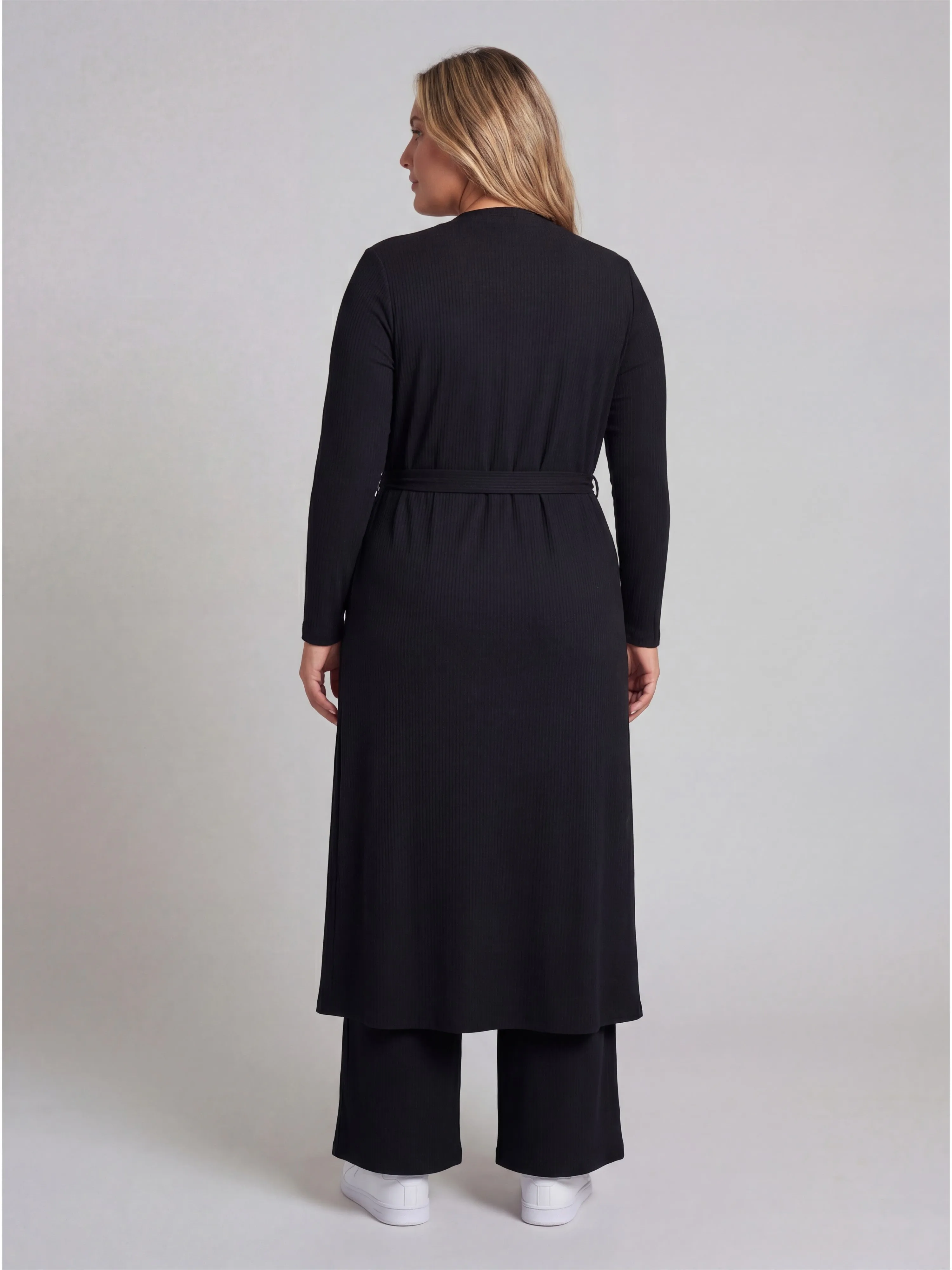 Basic Curvy Long Sleeve Tie Waist Soft Jacket and Elastic Waist Wide Leg Pant Set sold by 24/7 Comfort Apparel product image thumbnail 3