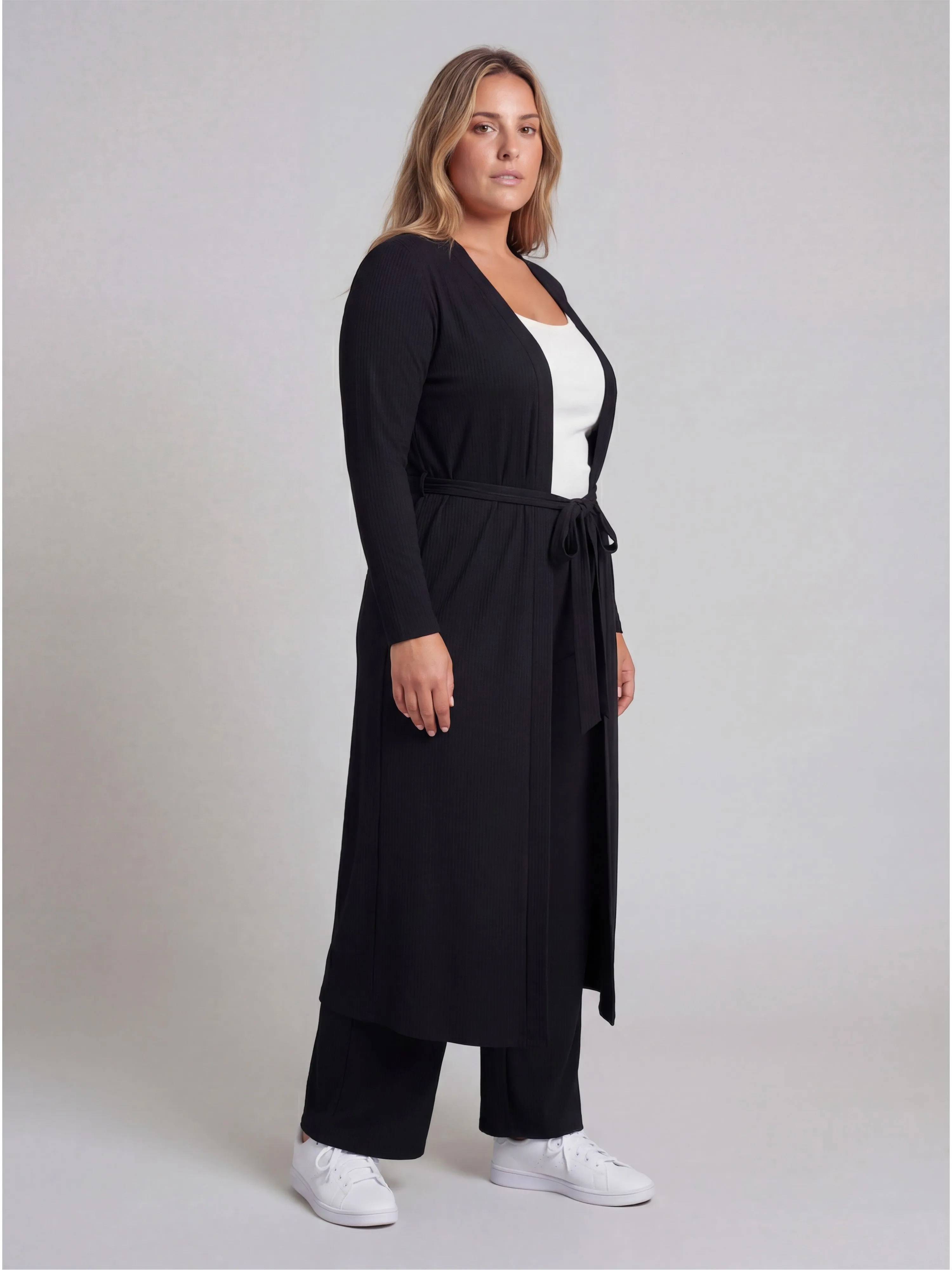Basic Curvy Long Sleeve Tie Waist Soft Jacket and Elastic Waist Wide Leg Pant Set sold by 24/7 Comfort Apparel product image thumbnail 2