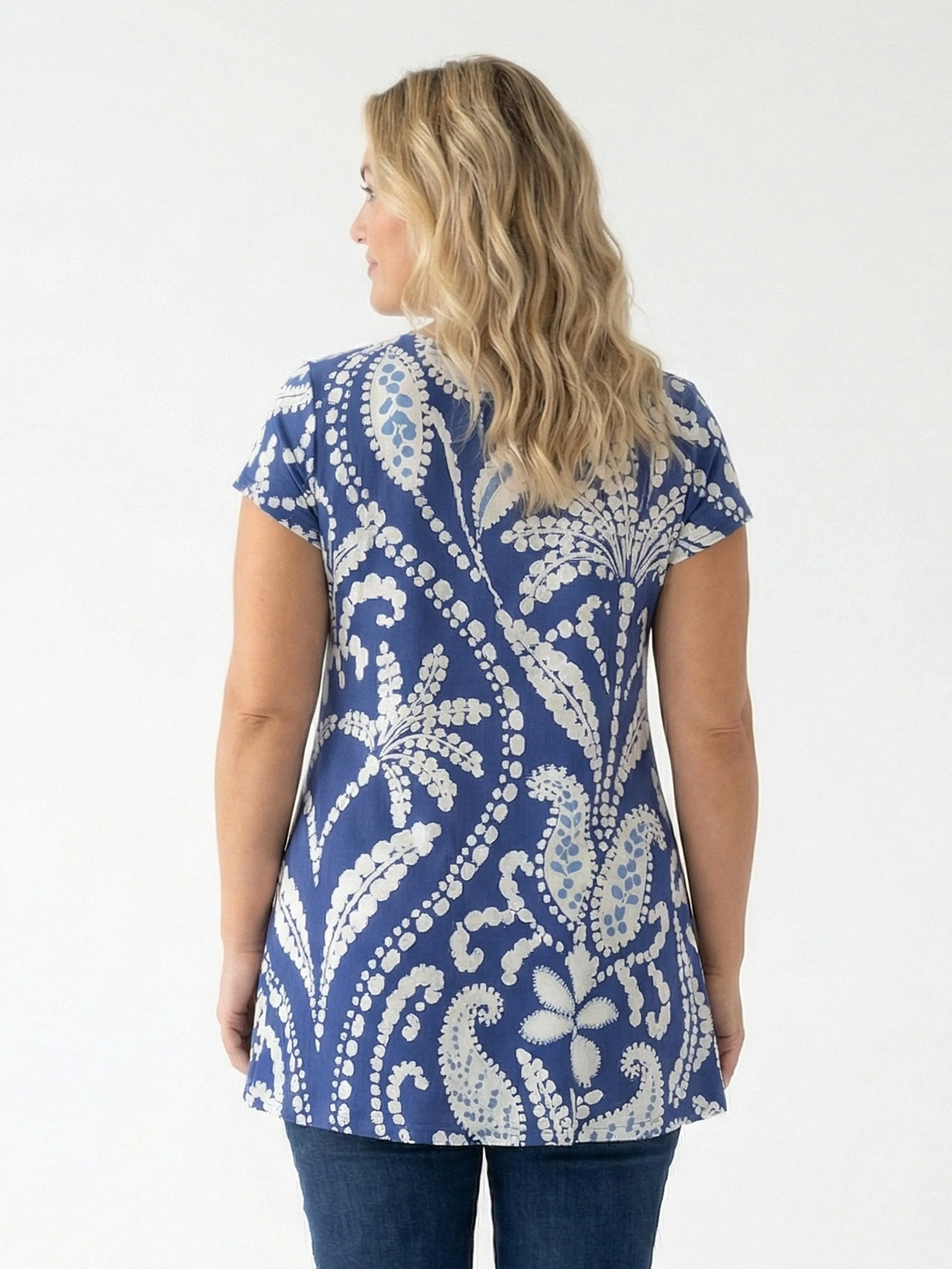 Essential Curvy Paisley Print V Neck Short Sleeve Flared Tunic Top sold by 24/7 Comfort Apparel product image thumbnail 3