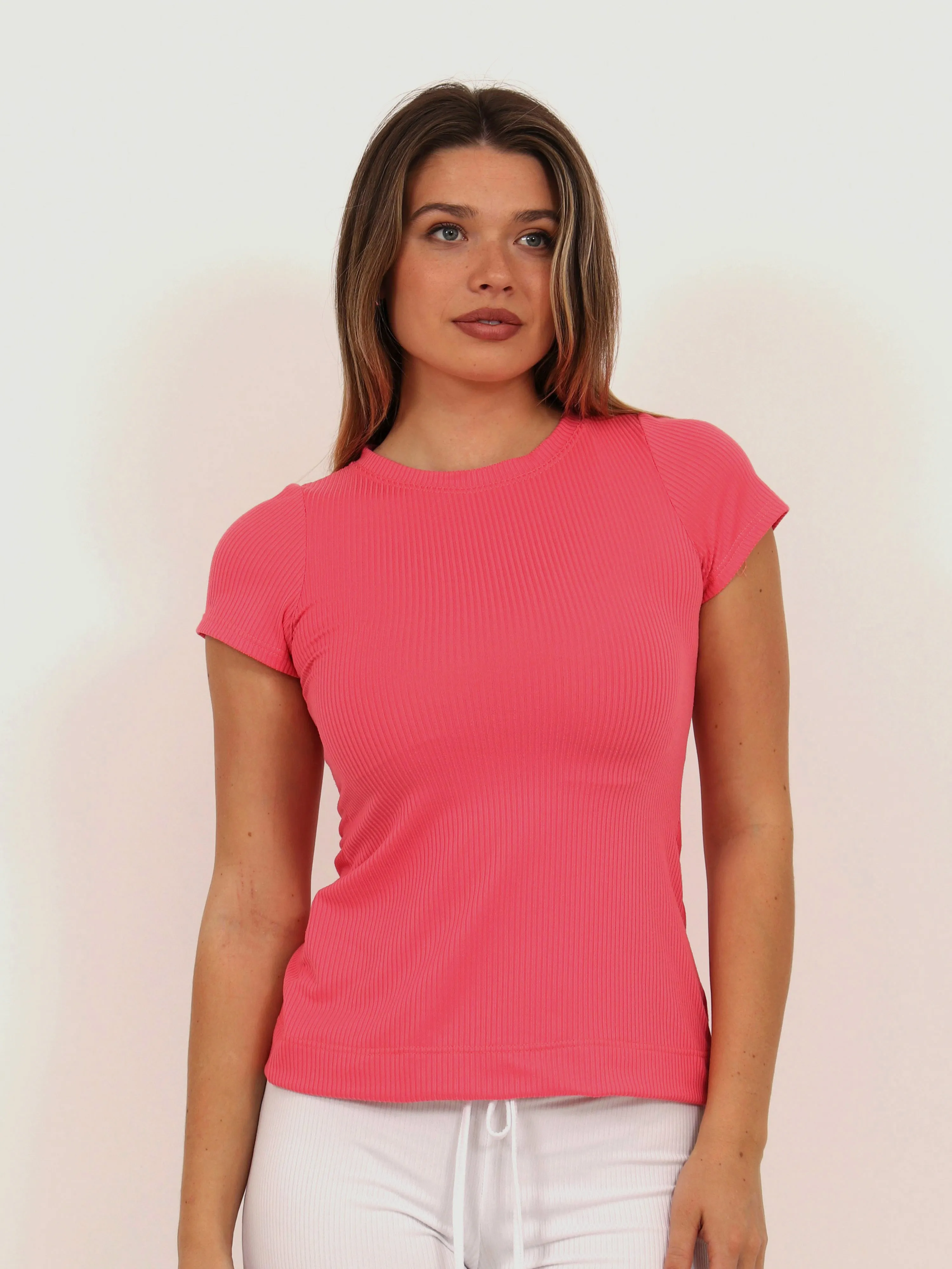 Basic Womens Ribbed Knit Round Neck Short Sleeve Top sold by 24/7 Comfort Apparel