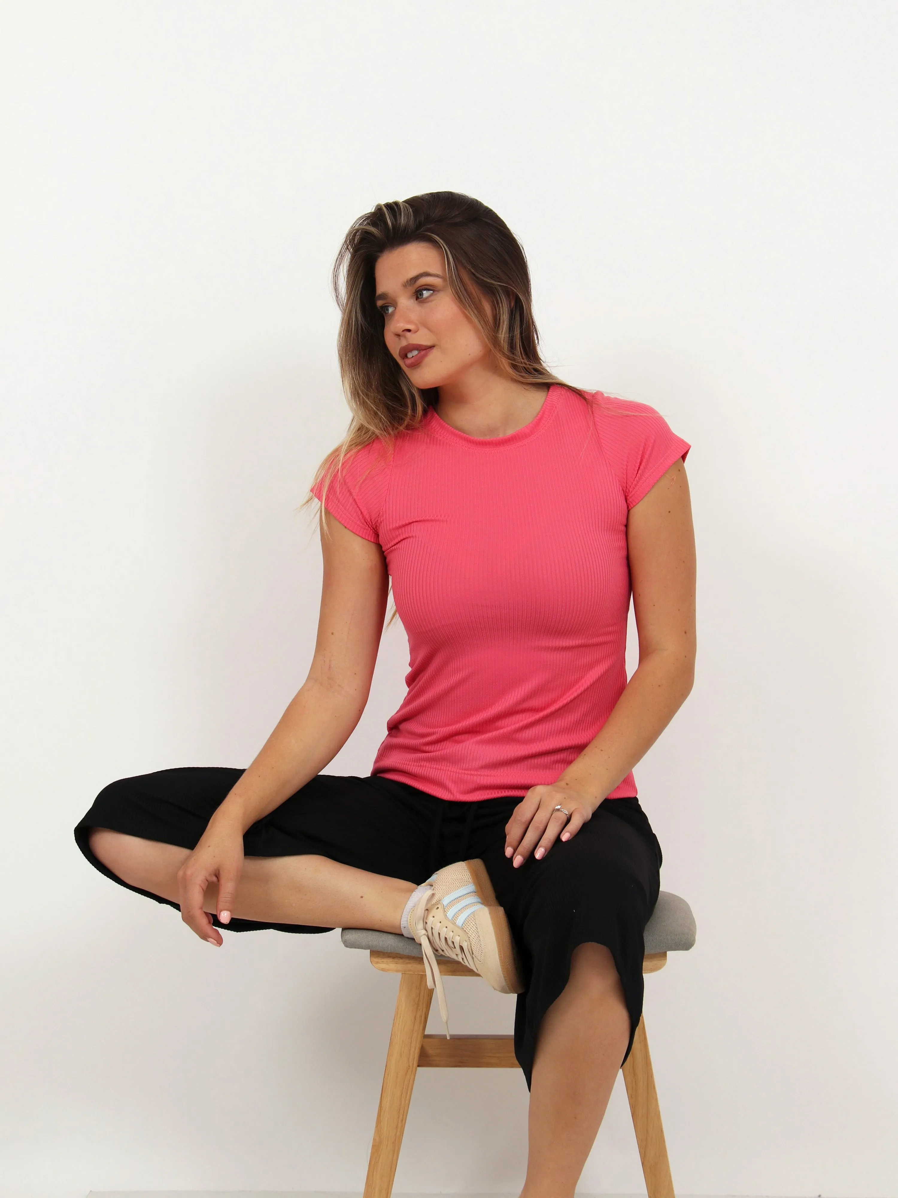 Basic Womens Ribbed Knit Round Neck Short Sleeve Top sold by 24/7 Comfort Apparel product image thumbnail 5