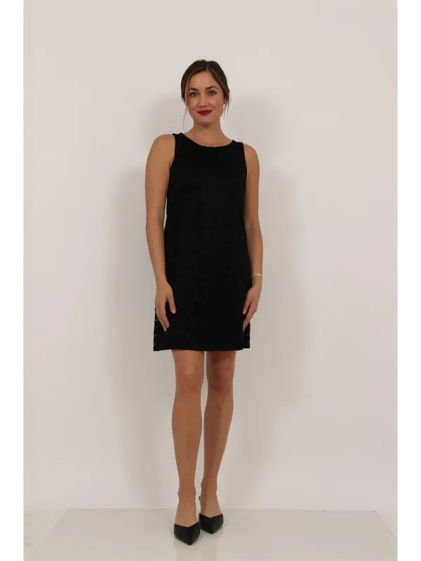 Elevate Womens Lace Sleeveless Boat Neck Mini Shift Dress made by 24/7 Comfort Apparel