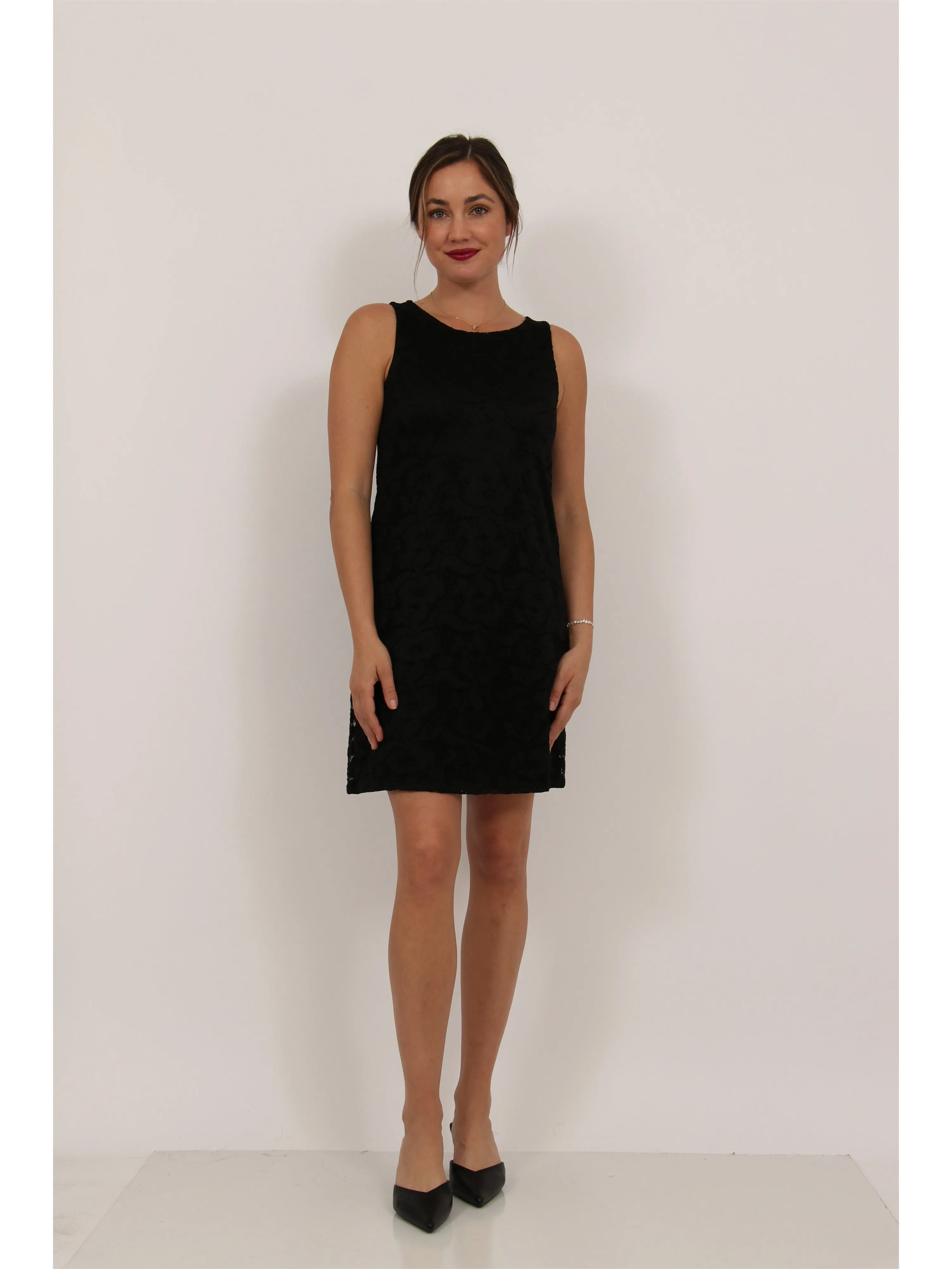 Elevate Womens Lace Sleeveless Boat Neck Mini Shift Dress sold by 24/7 Comfort Apparel