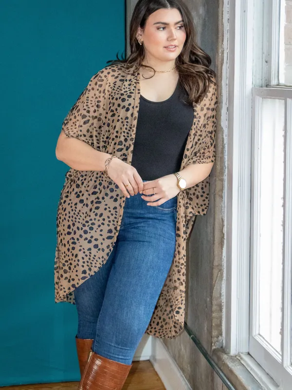 Plus Size Sheer Animal Print Sheer Circle Cardigan sold by 24/7 Comfort Apparel