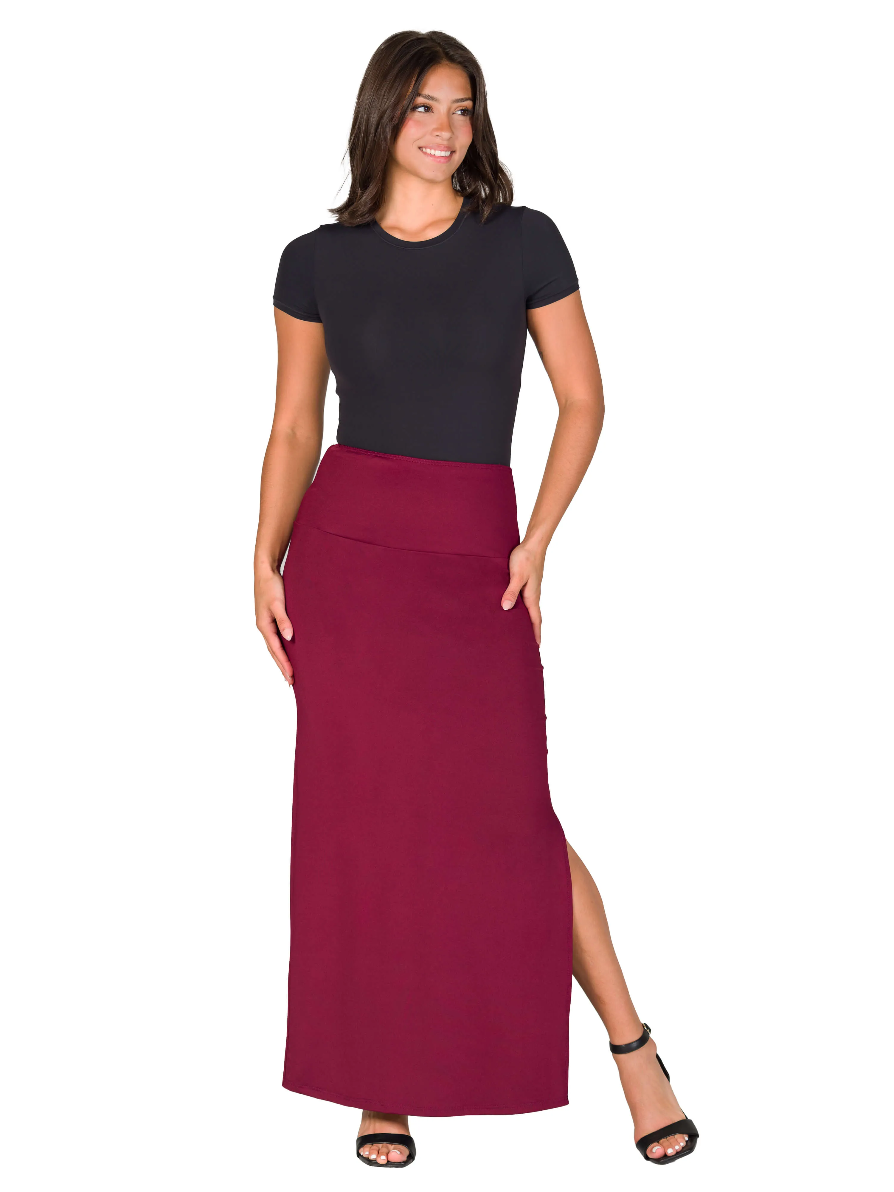 Versatile Side Slit Elastic Waist Maxi Skirt sold by 24/7 Comfort Apparel product image thumbnail 5
