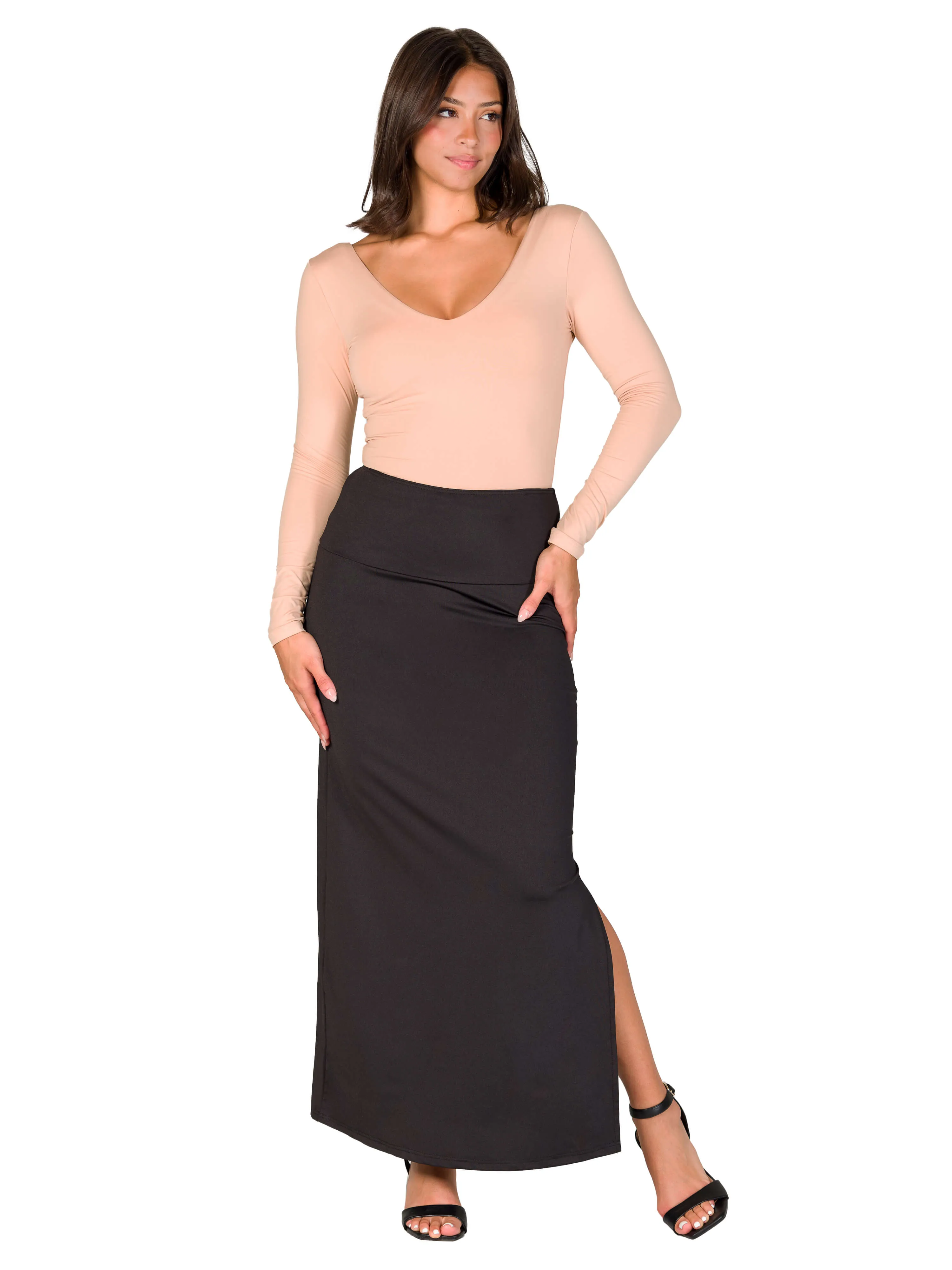 Versatile Side Slit Elastic Waist Maxi Skirt sold by 24/7 Comfort Apparel product image thumbnail 3