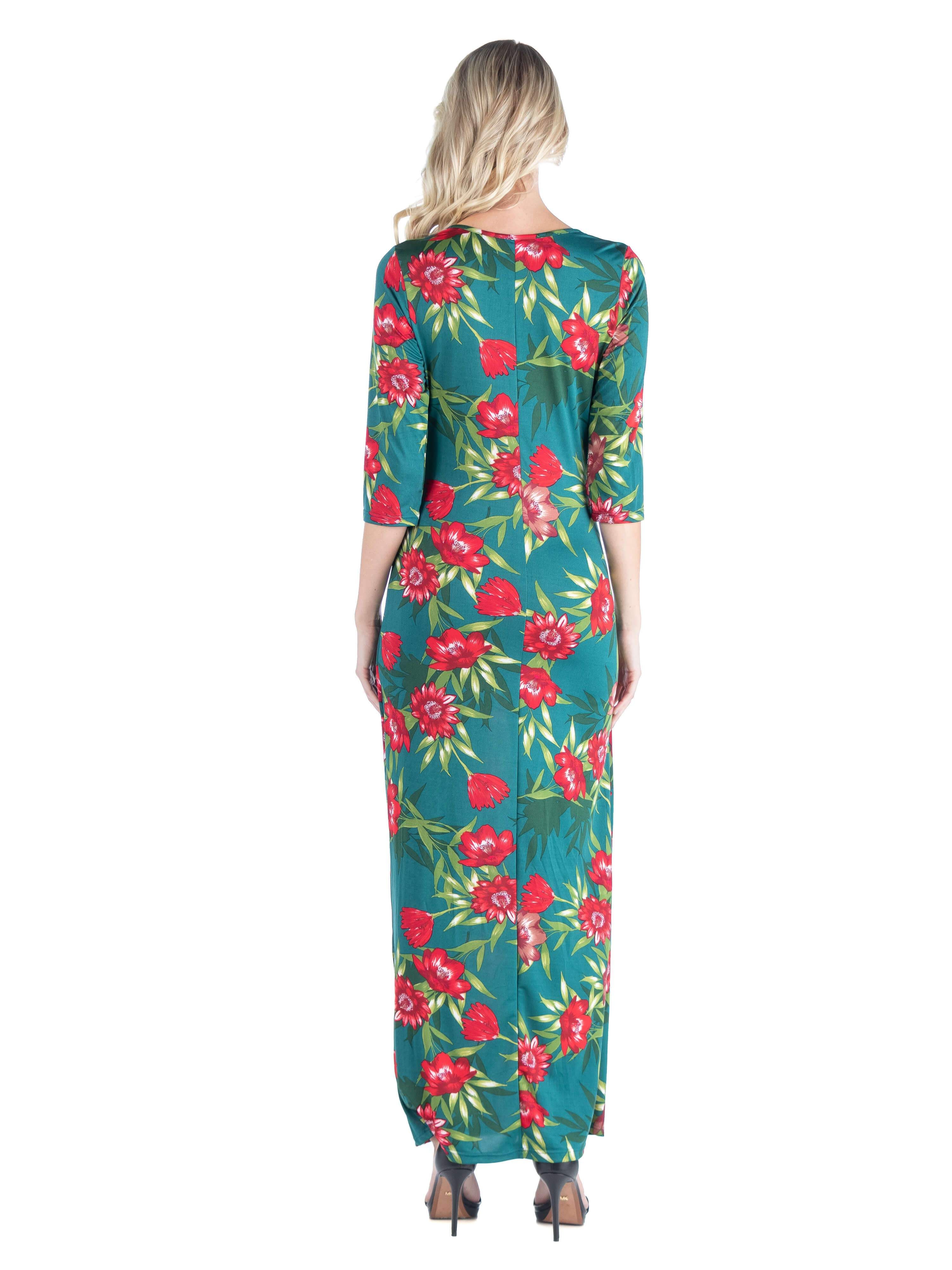 Maternity V Neck Green Floral Maxi Wrap Dress sold by 24/7 Comfort Apparel product image thumbnail 3