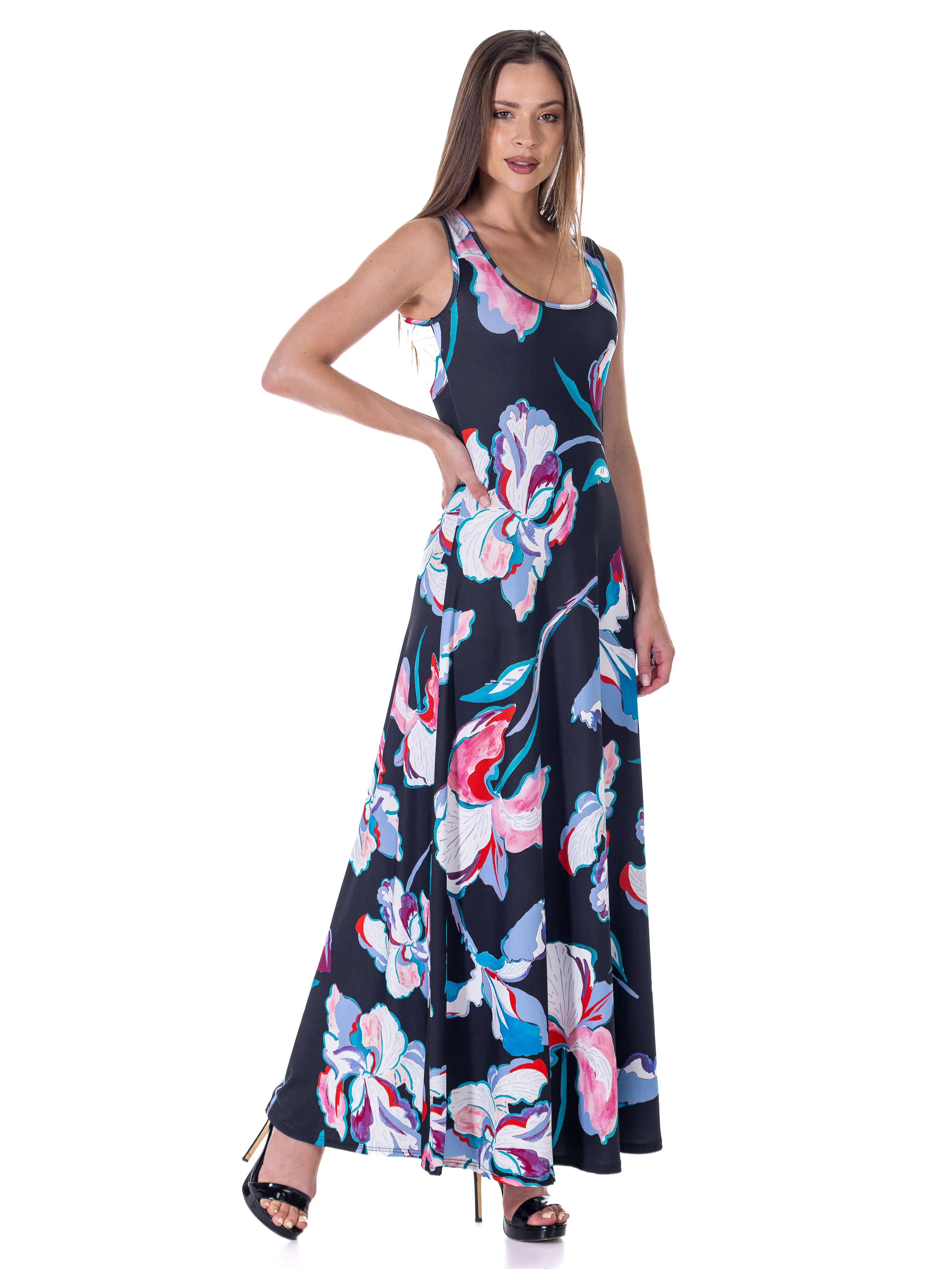 Womens Black Floral Print Scoop Neck A Line Sleeveless Maxi Dress sold by 24/7 Comfort Apparel product image thumbnail 2