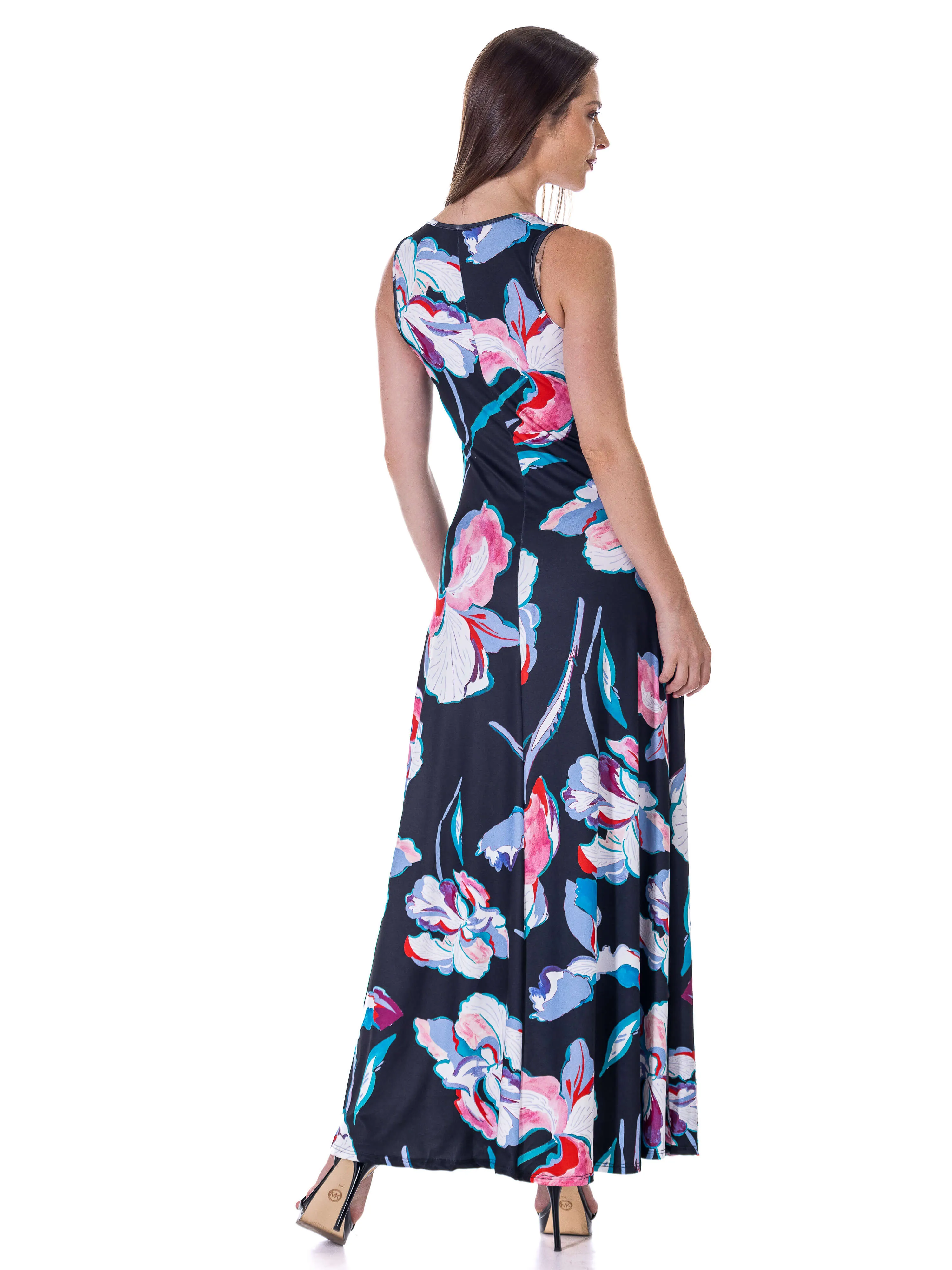Womens Black Floral Print Scoop Neck A Line Sleeveless Maxi Dress sold by 24/7 Comfort Apparel product image thumbnail 3