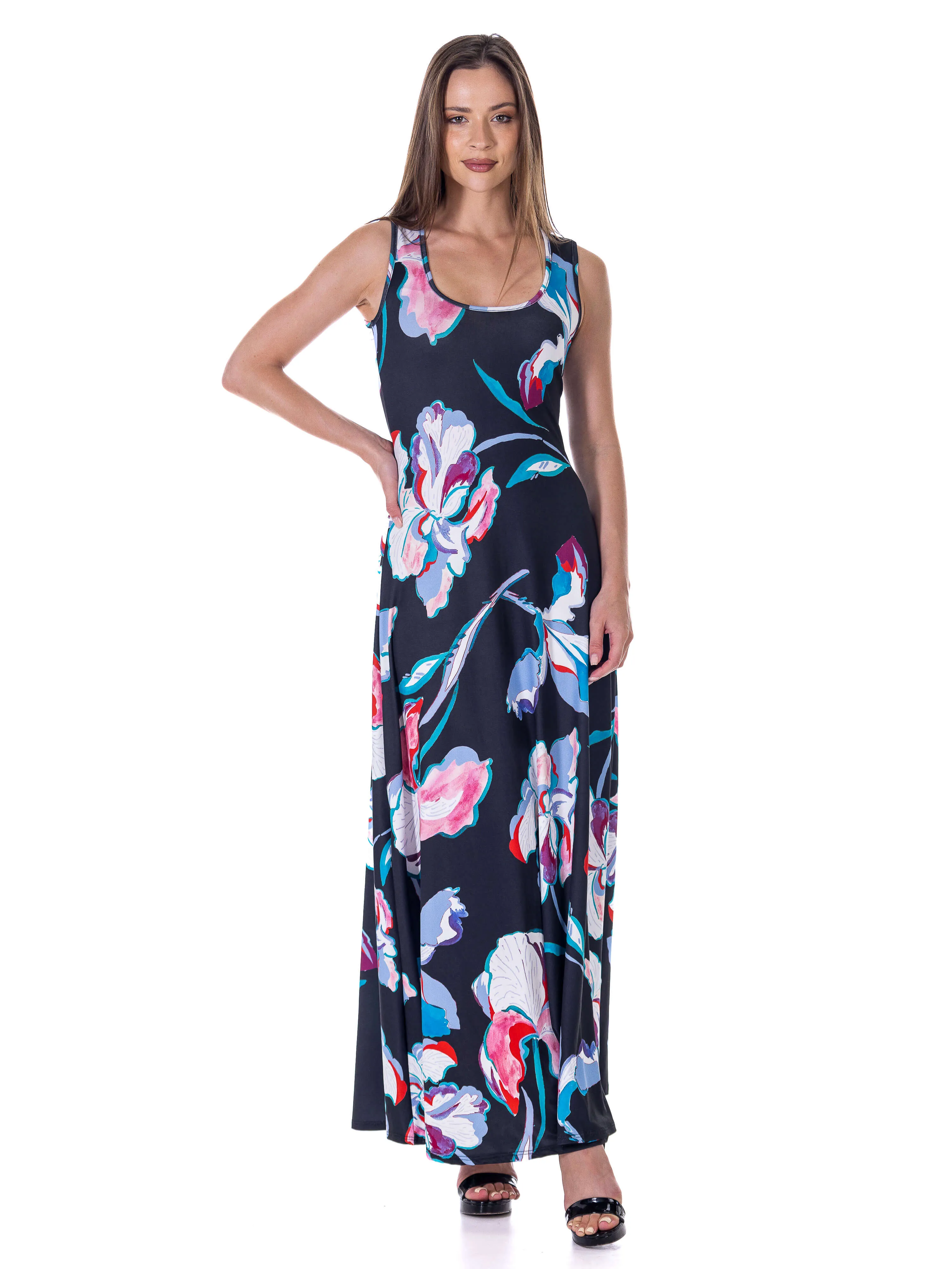 Womens Black Floral Print Scoop Neck A Line Sleeveless Maxi Dress sold by 24/7 Comfort Apparel product image thumbnail 4