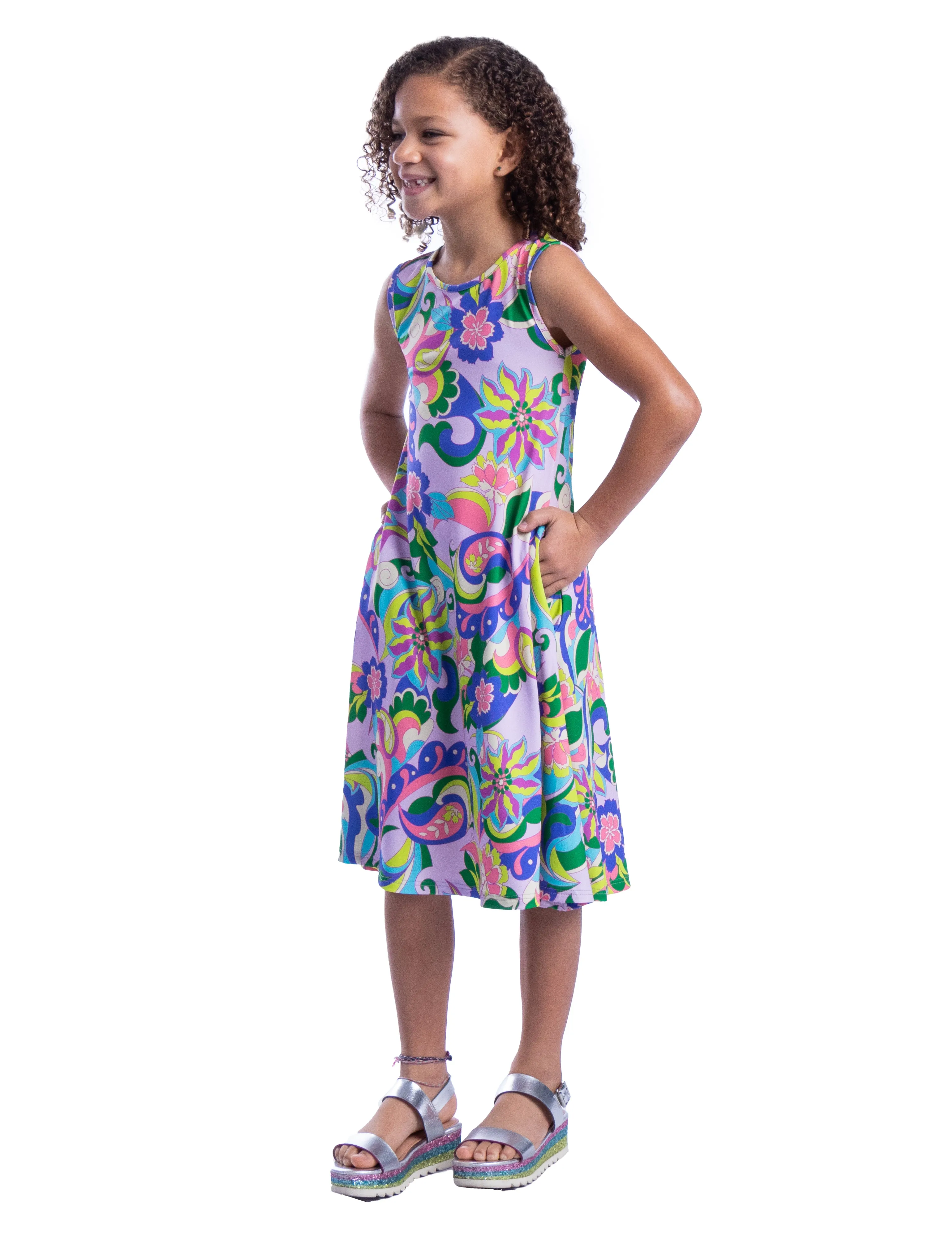Colorful Girls Floral Sleeveless With Pockets Short Dress sold by 24/7 Comfort Apparel product image thumbnail 3