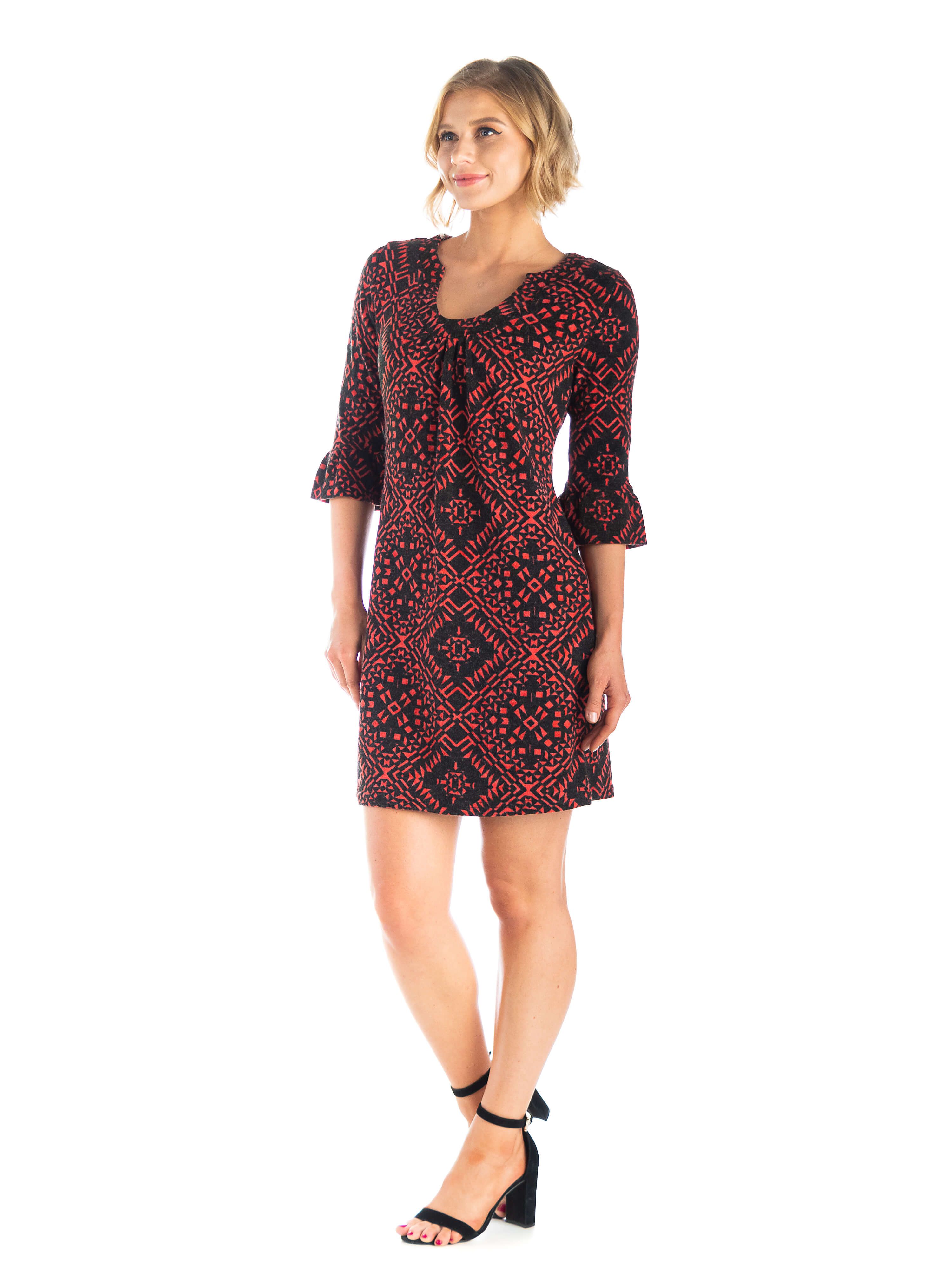 24seven Comfort Apparel Amber Geometric Print Elbow Sleeve Shift Dress sold by 24/7 Comfort Apparel product image thumbnail 2