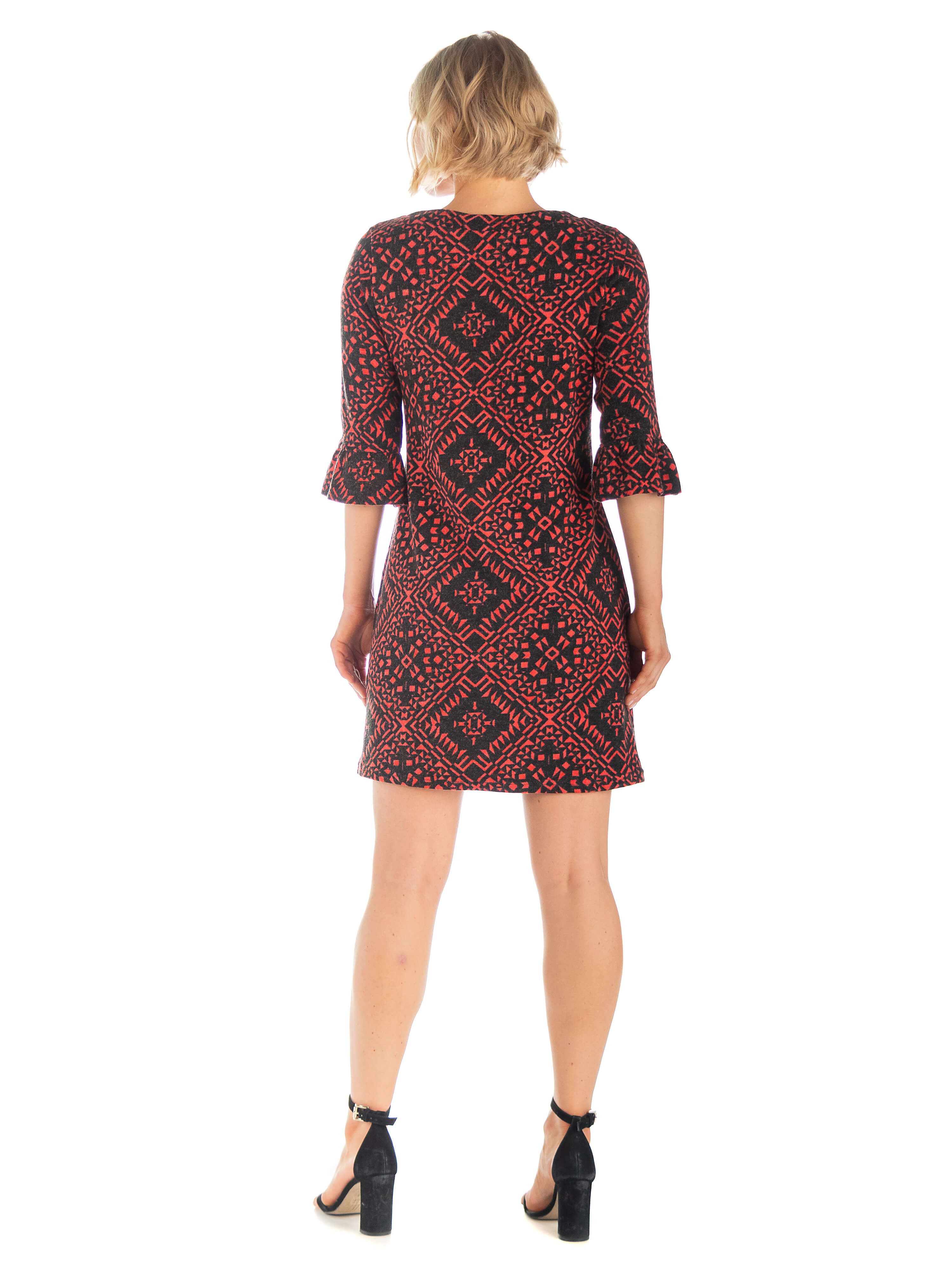 24seven Comfort Apparel Amber Geometric Print Elbow Sleeve Shift Dress sold by 24/7 Comfort Apparel product image thumbnail 3