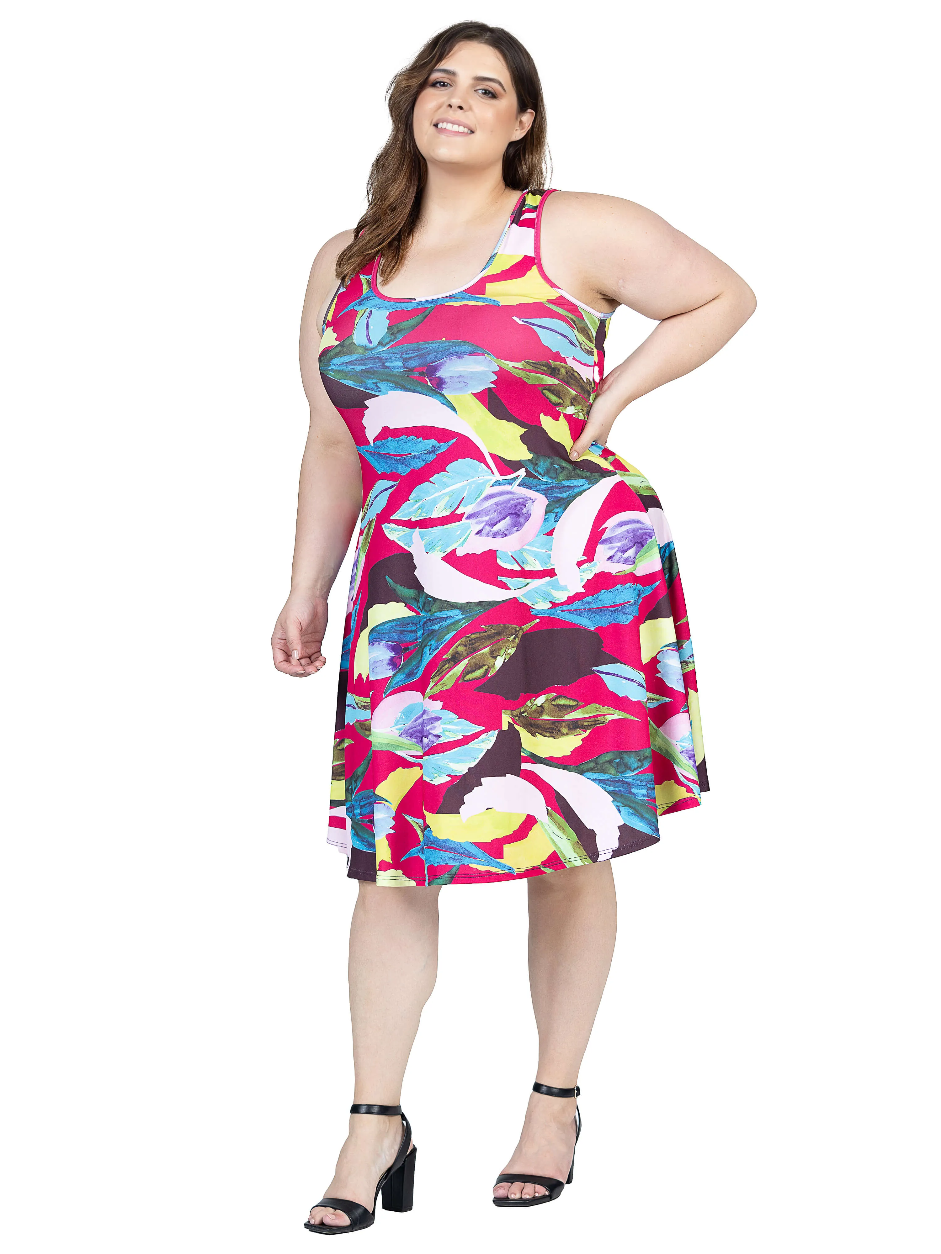 Plus Size Bright Pink Sleeveless Knee Length Tank Swing Dress sold by 24/7 Comfort Apparel product image thumbnail 2