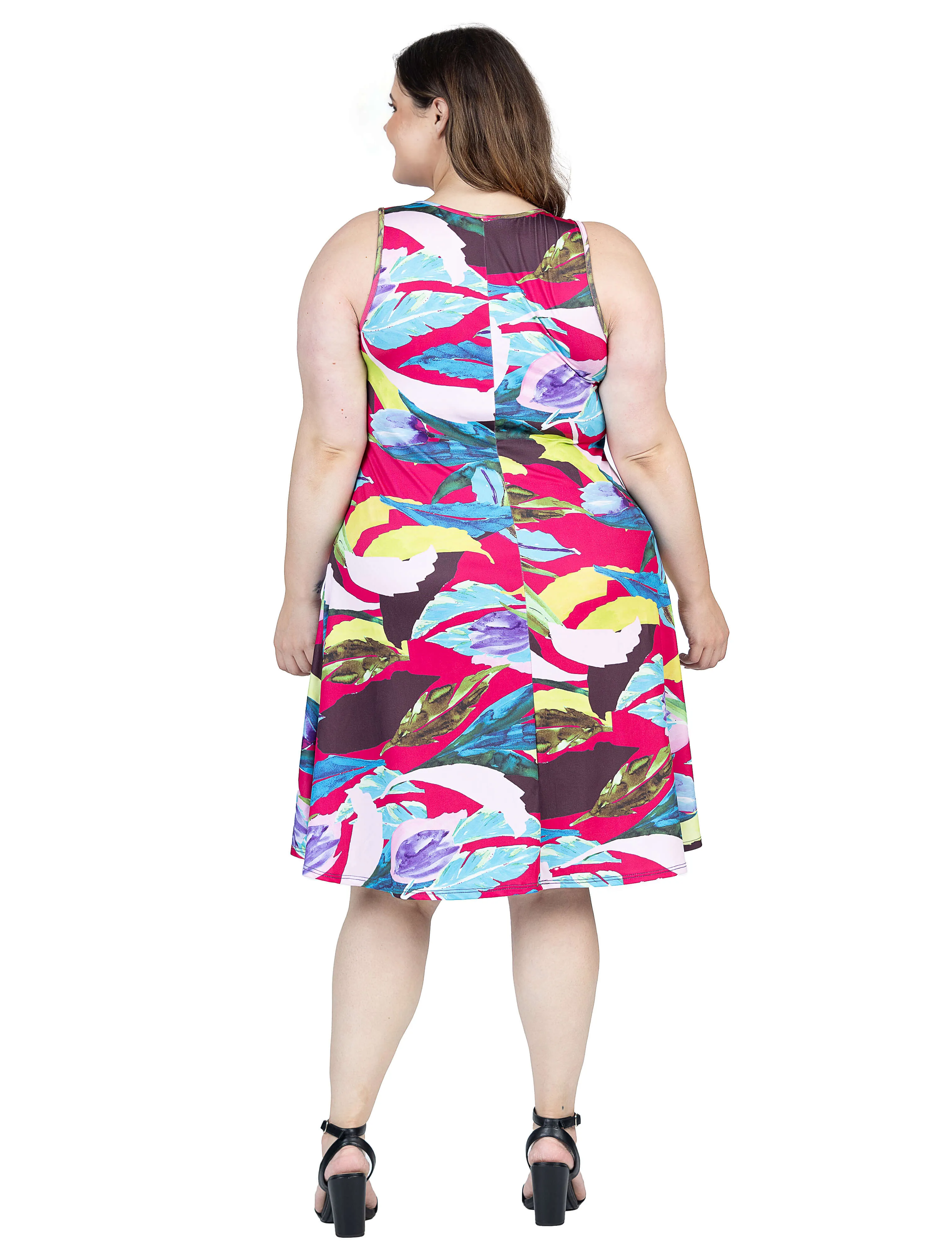 Plus Size Bright Pink Sleeveless Knee Length Tank Swing Dress sold by 24/7 Comfort Apparel product image thumbnail 3
