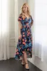 Womens Black Floral V Neck Belted High Low Faux Wrap Dress sold by 24/7 Comfort Apparel