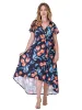 Womens Black Floral V Neck Belted High Low Faux Wrap Dress sold by 24/7 Comfort Apparel