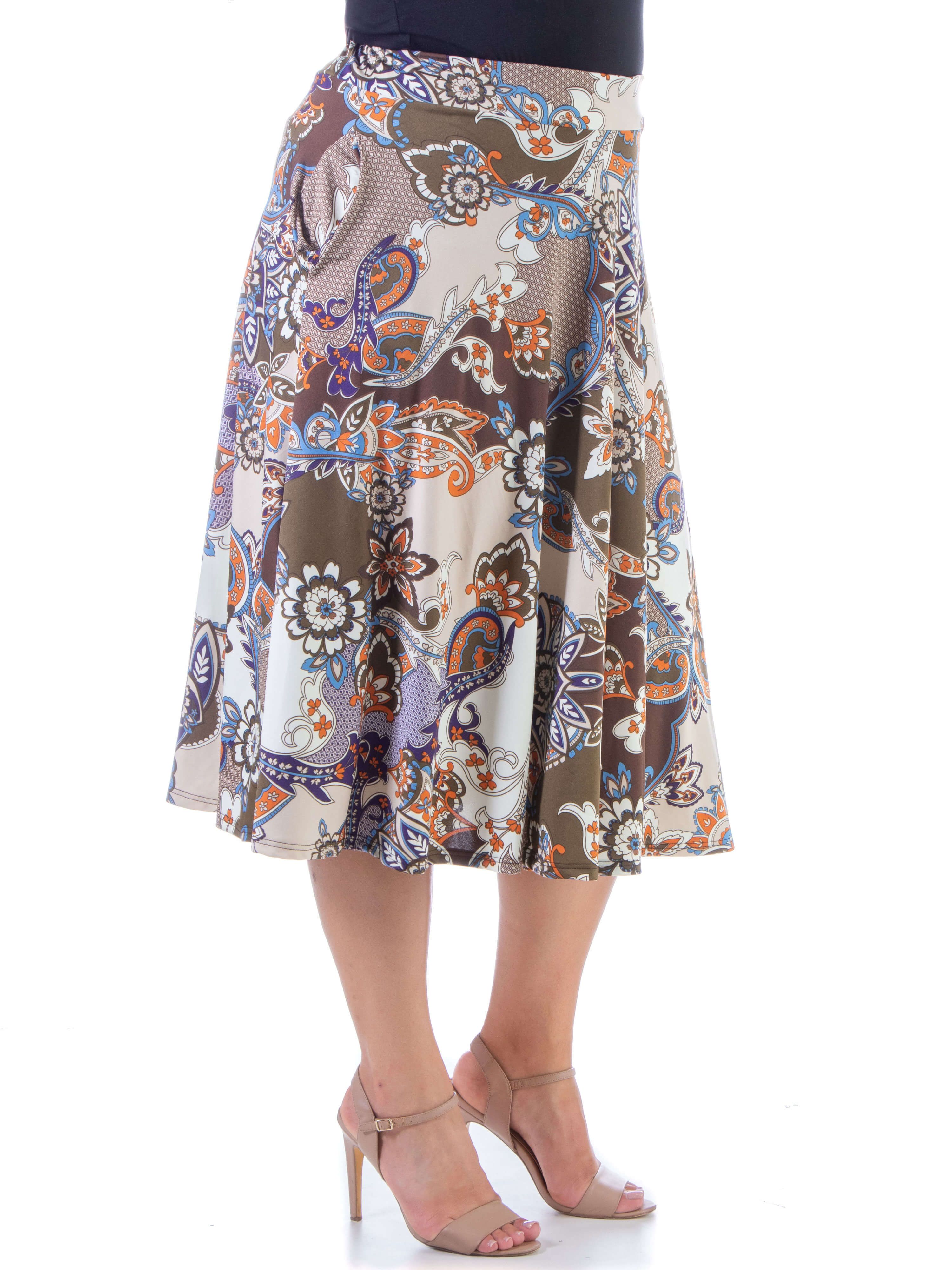Tan Paisley Pleated Plus Size Pocket Midi Skirt sold by 24/7 Comfort Apparel product image thumbnail 2