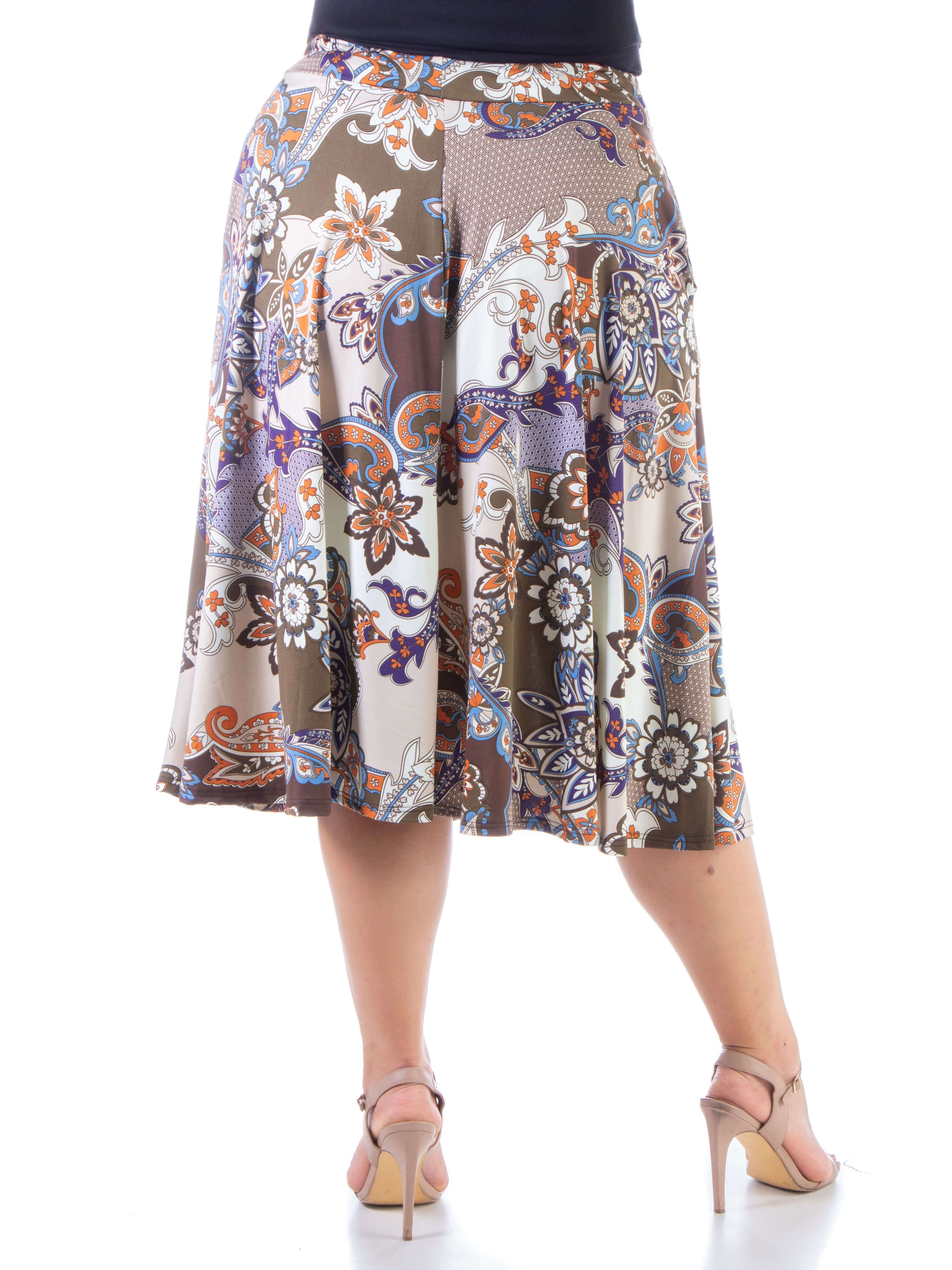 Tan Paisley Pleated Plus Size Pocket Midi Skirt sold by 24/7 Comfort Apparel product image thumbnail 3