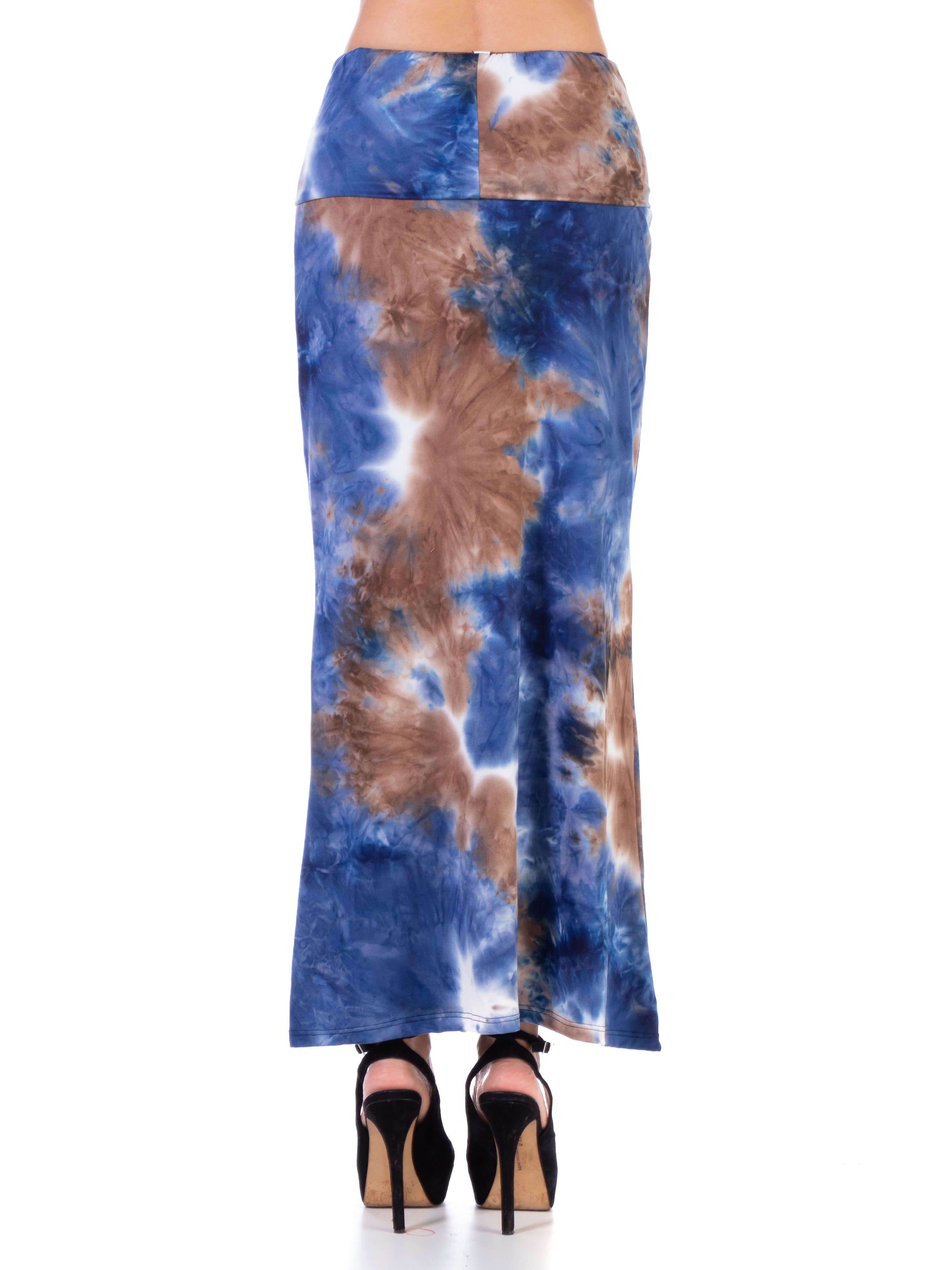 Blue Tie Dye Fold Over Elastic Waist Casual Maxi Skirt sold by 24/7 Comfort Apparel product image thumbnail 3