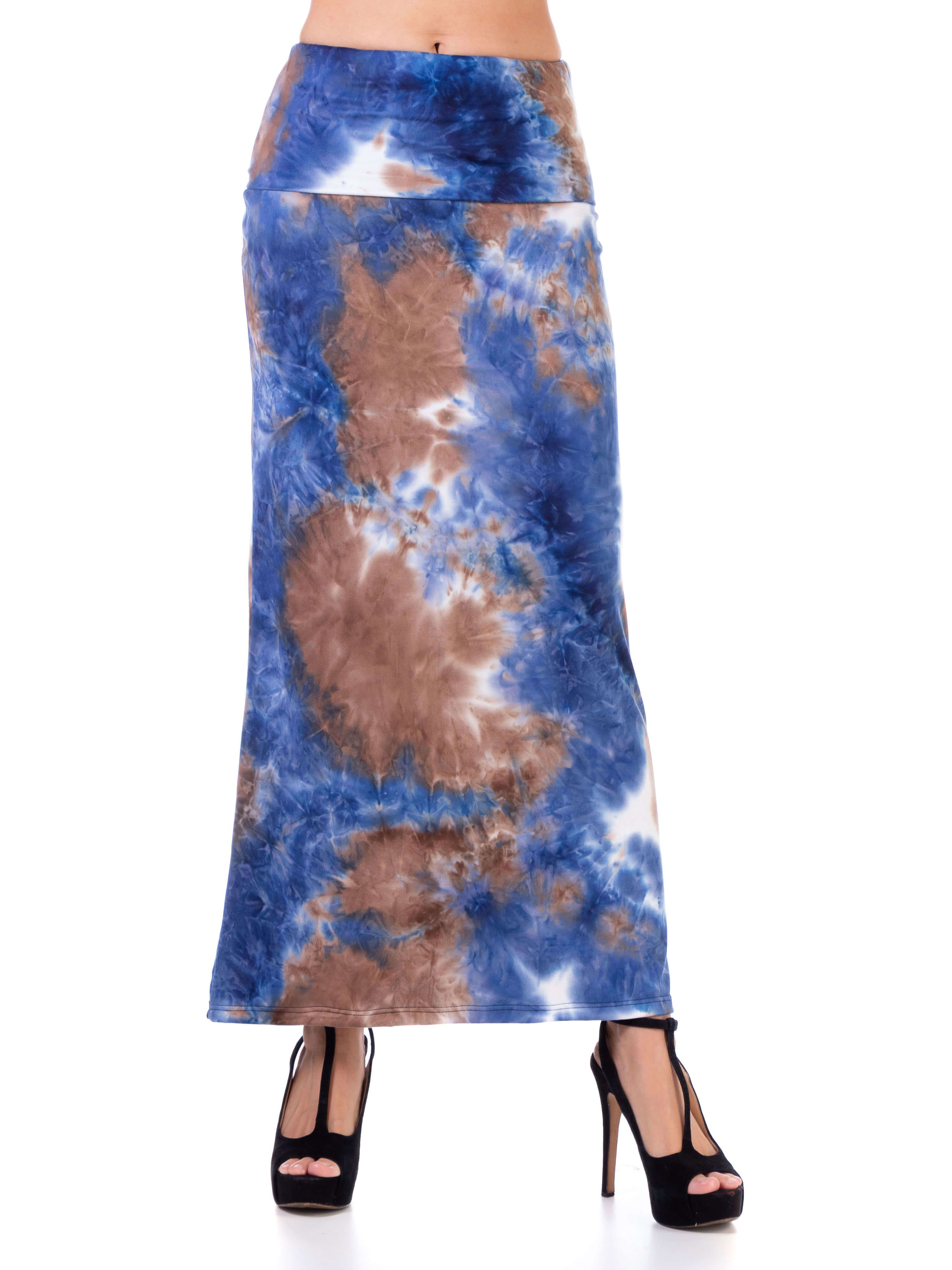 Blue Tie Dye Fold Over Elastic Waist Casual Maxi Skirt sold by 24/7 Comfort Apparel product image thumbnail 2