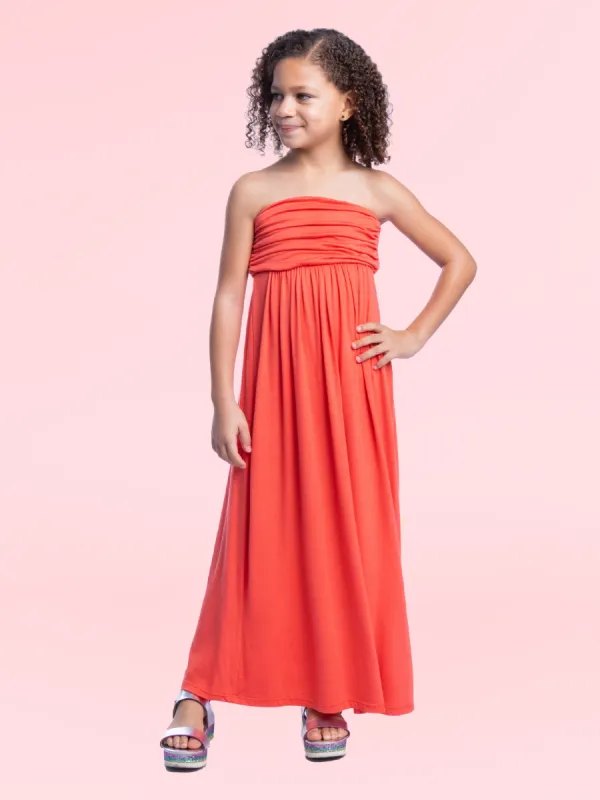 Girls Solid Color Strapless Tube Maxi Dress sold by 24/7 Comfort Apparel
