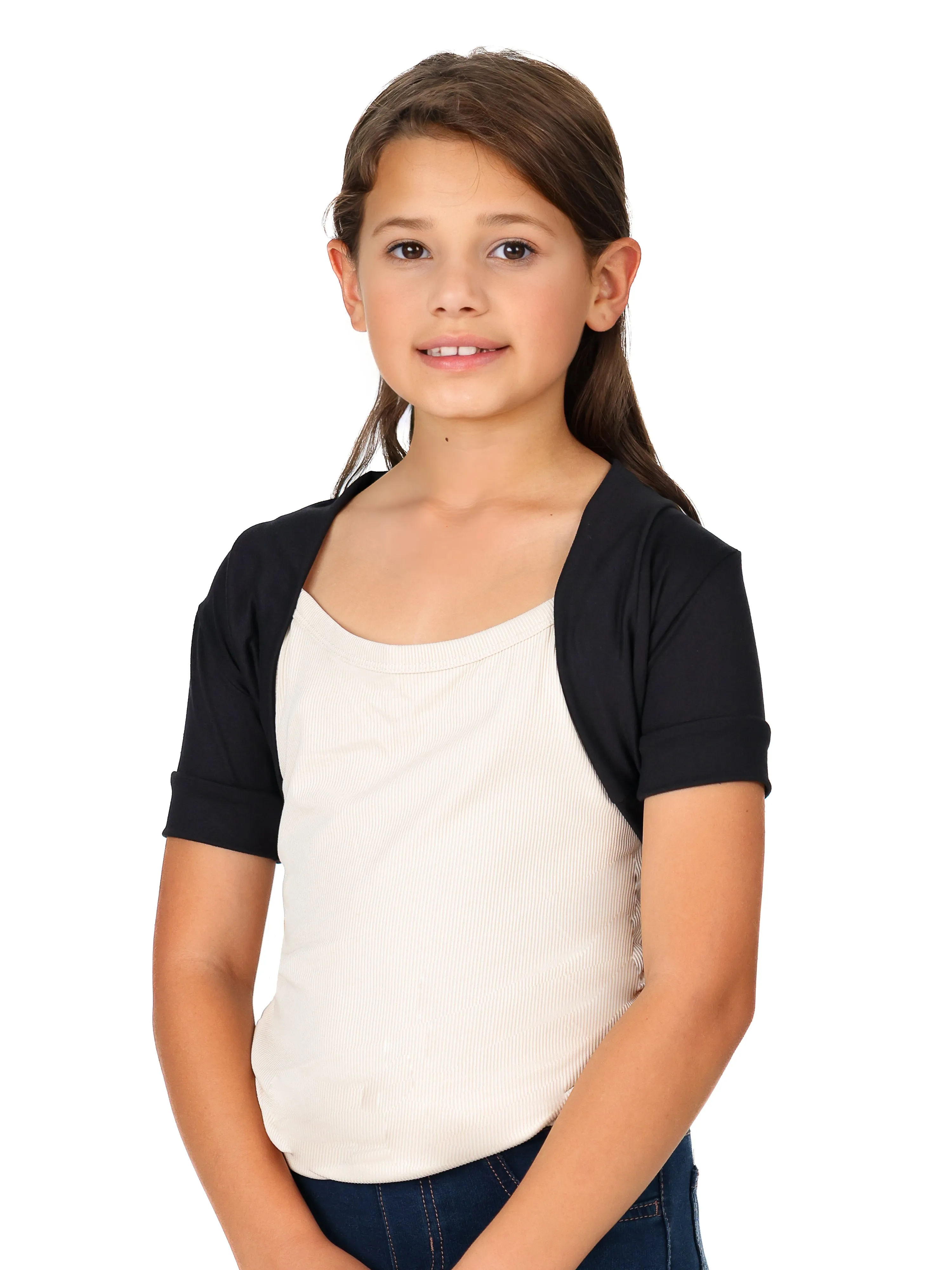 24seven Comfort Apparel Girls Open Front short Sleeve Cropped Bolero Shrug sold by 24/7 Comfort Apparel