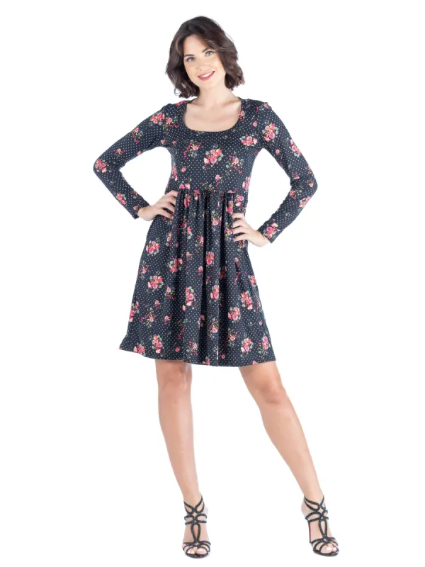 Black Floral Knee Length Dress sold by 24/7 Comfort Apparel