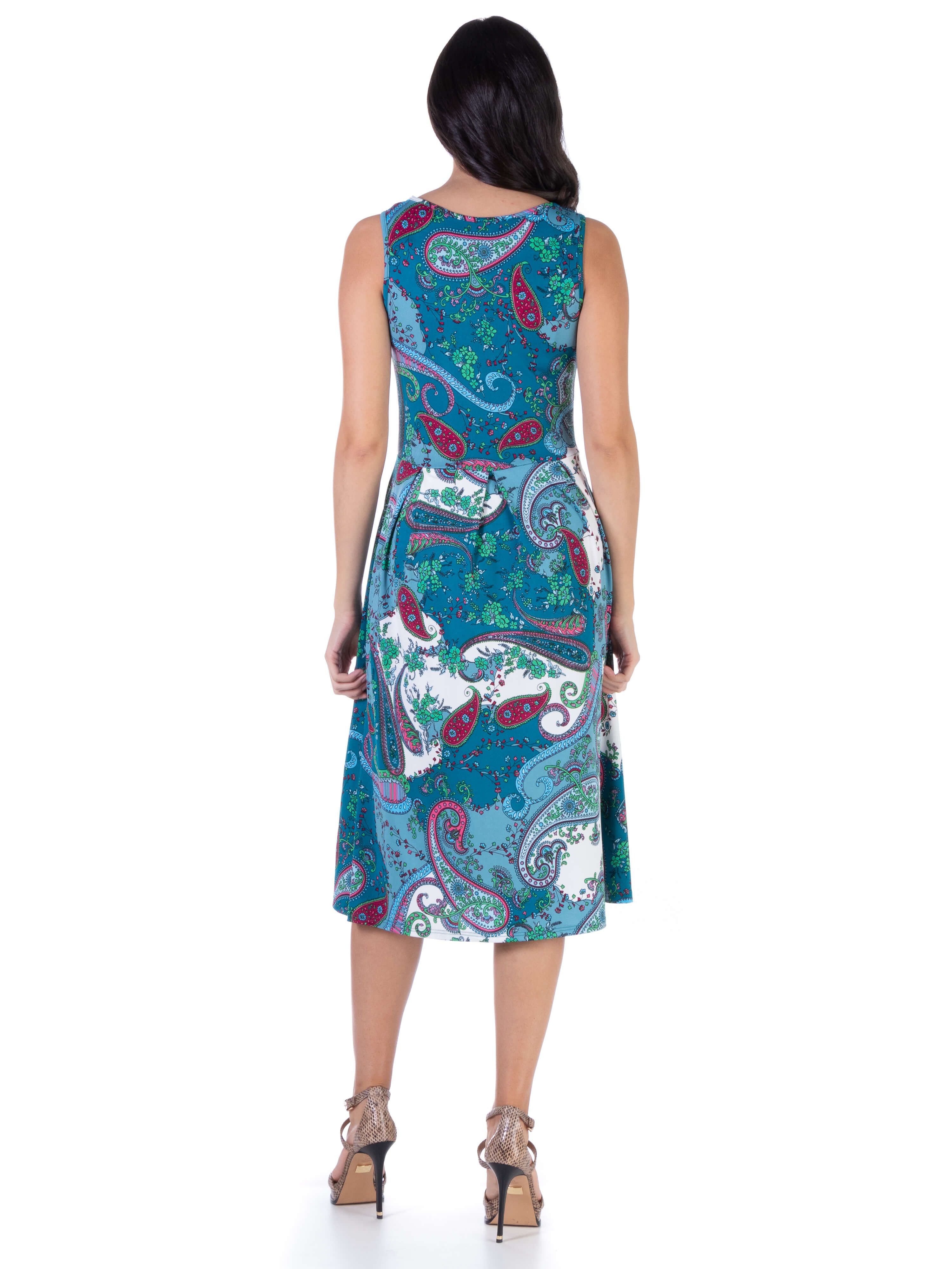 Blue Sleeveless Midi Length Fit and Flare Pocket Dress sold by 24/7 Comfort Apparel product image thumbnail 3