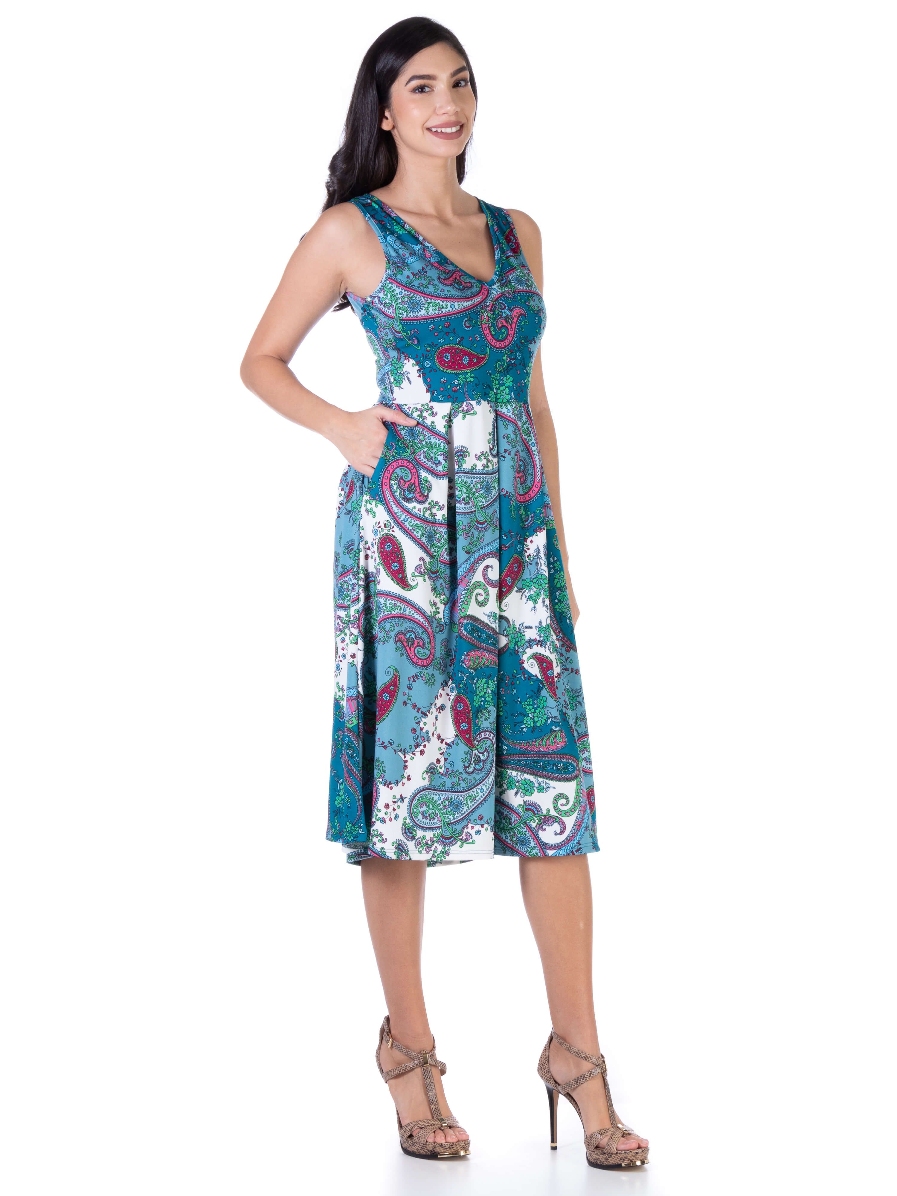 Blue Sleeveless Midi Length Fit and Flare Pocket Dress sold by 24/7 Comfort Apparel product image thumbnail 2