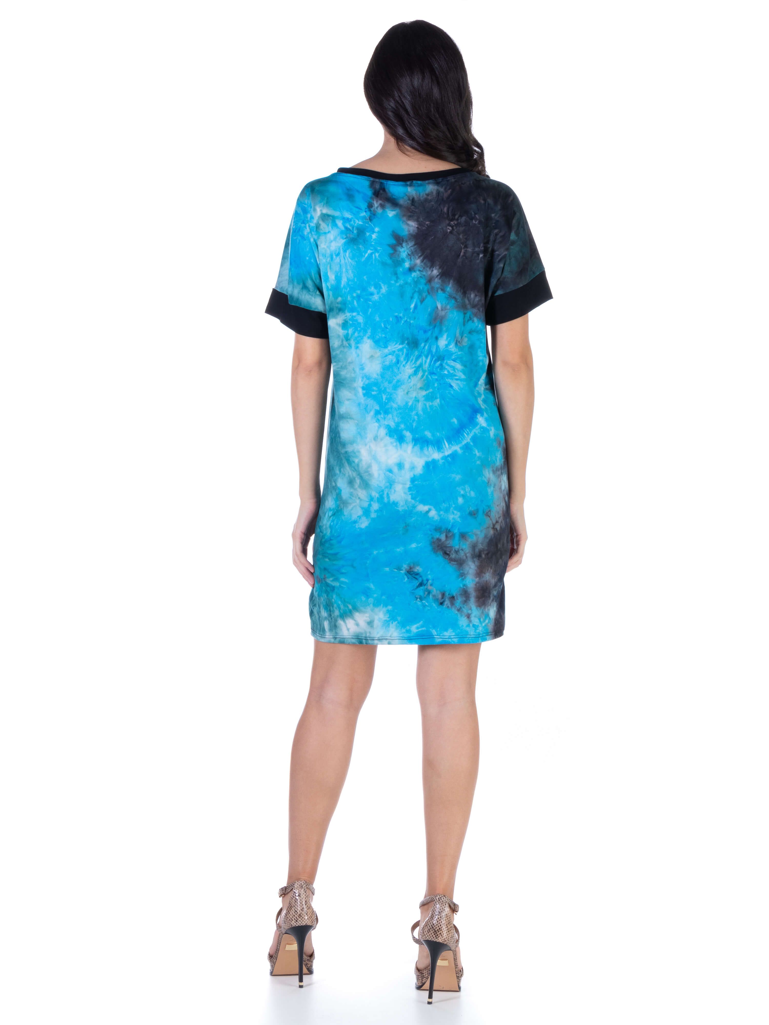 Loose Fit Casual Teal Tie Dye Knee Length T Shirt Dress sold by 24/7 Comfort Apparel product image thumbnail 3