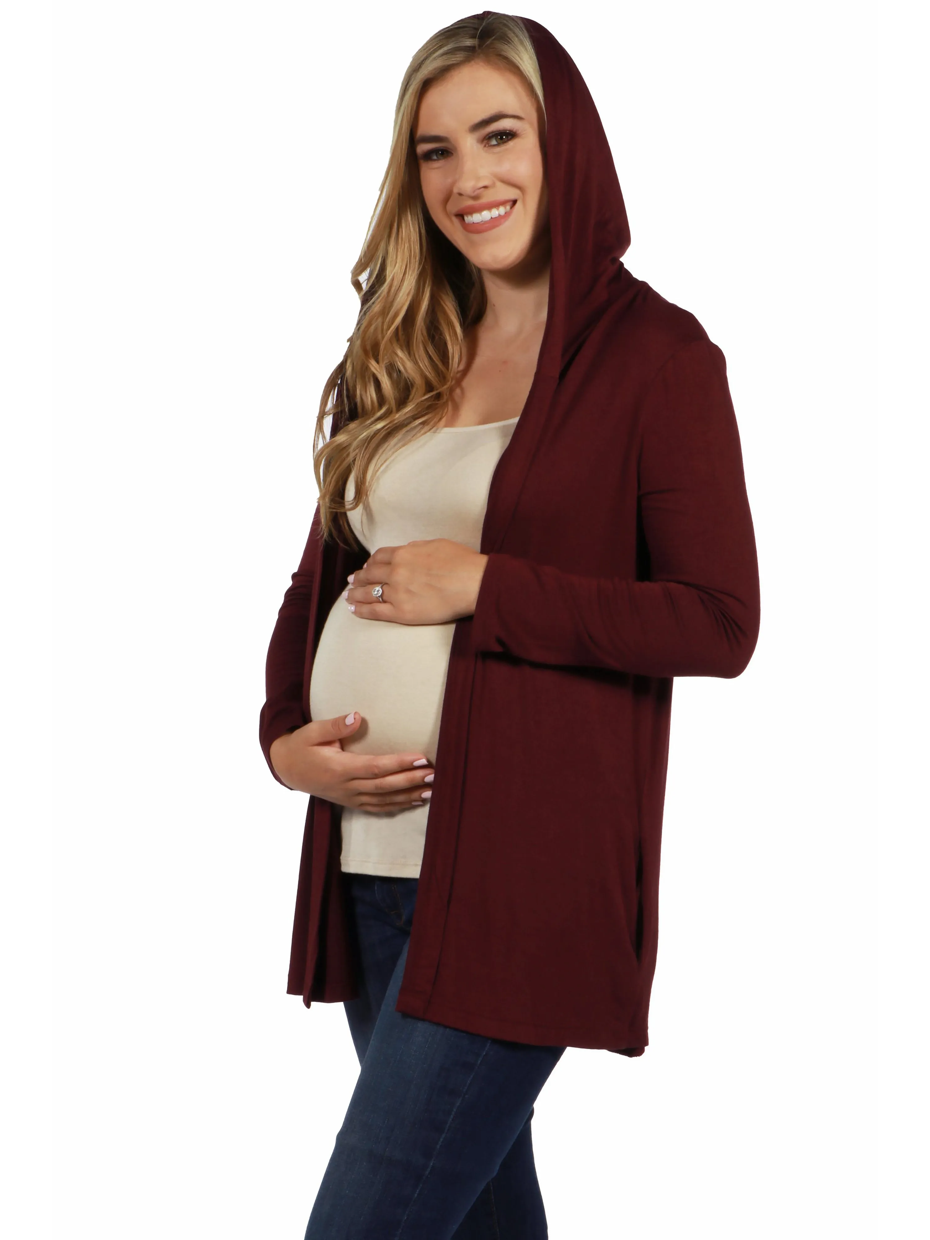 Open Front Lightweight Hooded Maternity Cardigan sold by 24/7 Comfort Apparel