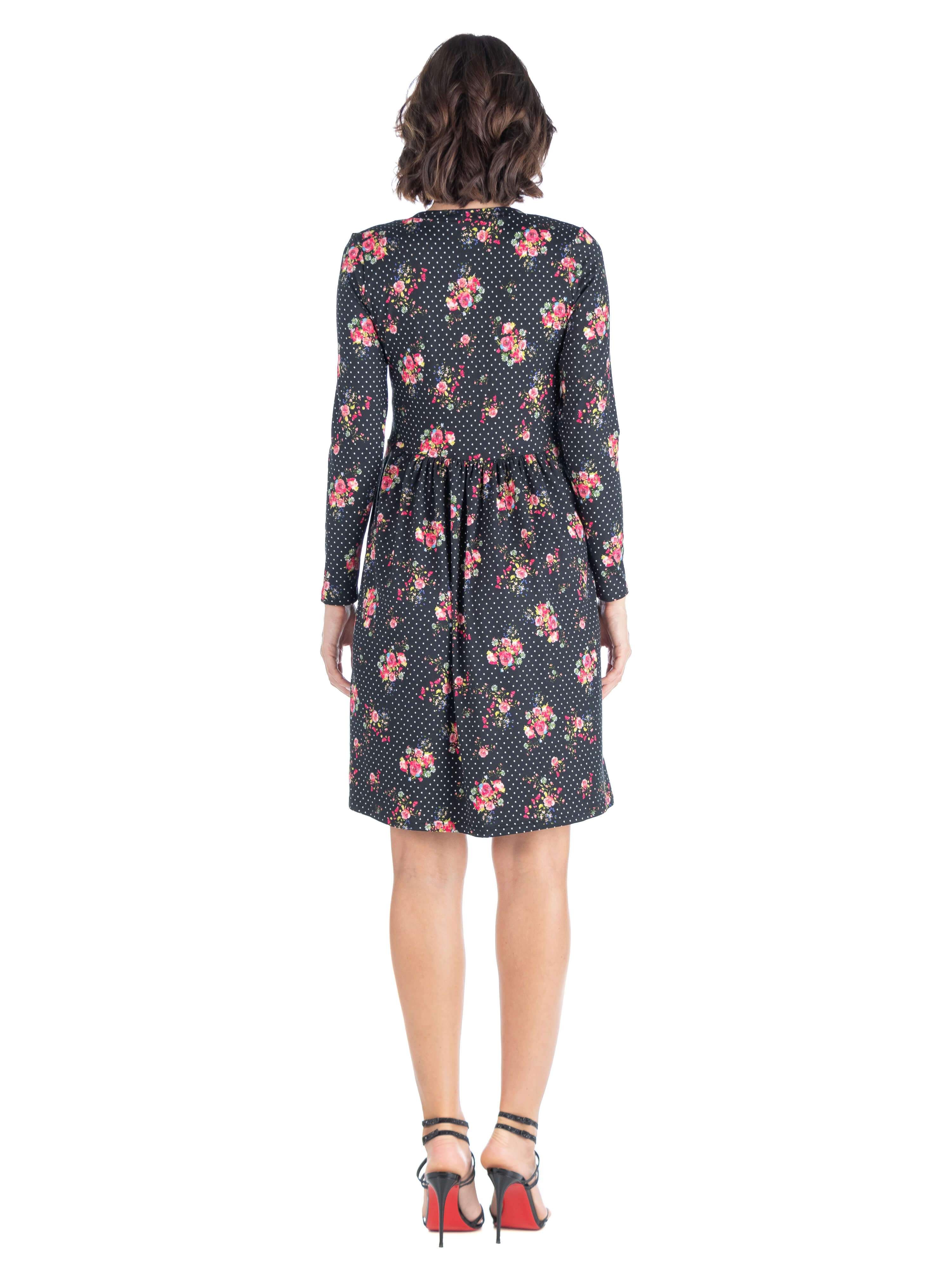 Black Floral Knee Length Dress sold by 24/7 Comfort Apparel product image thumbnail 3