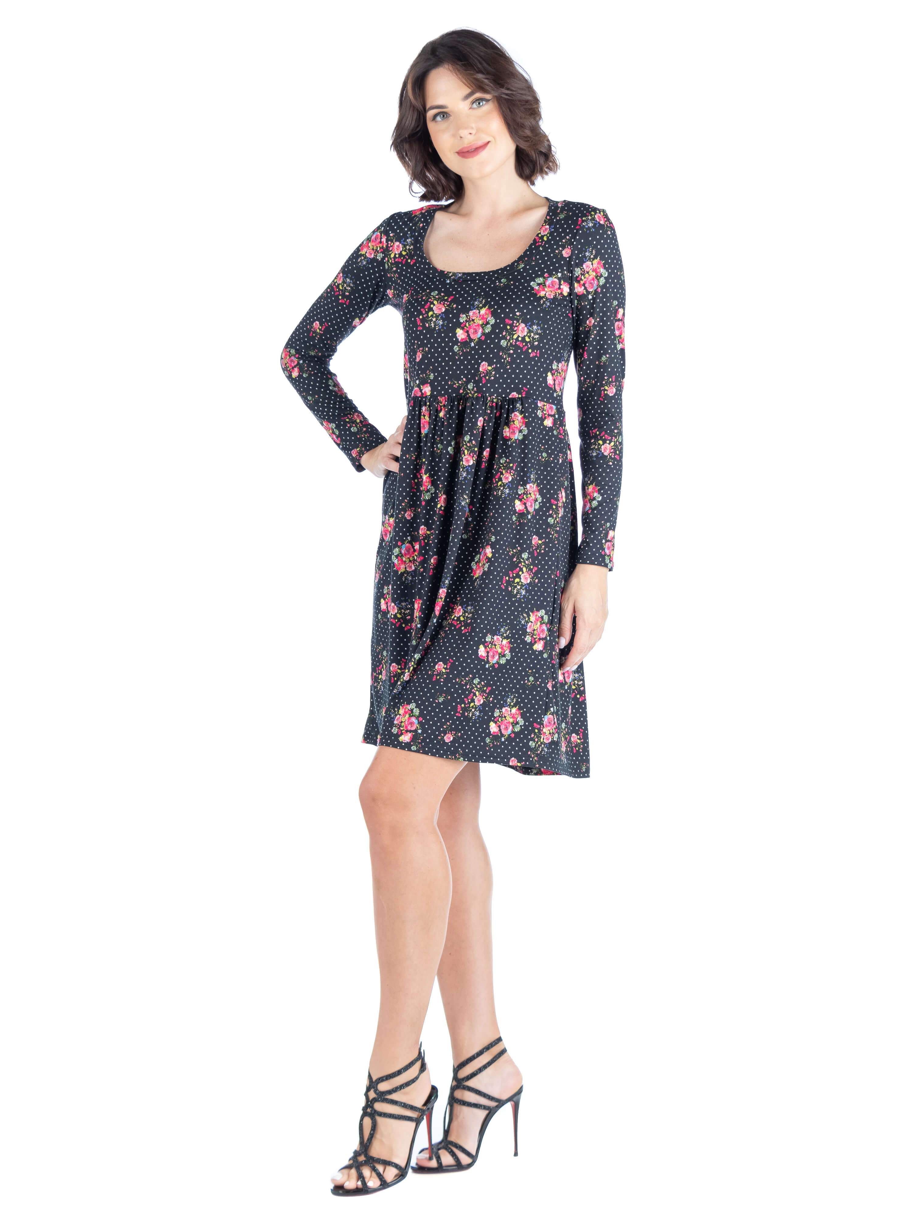Black Floral Knee Length Dress sold by 24/7 Comfort Apparel product image thumbnail 2