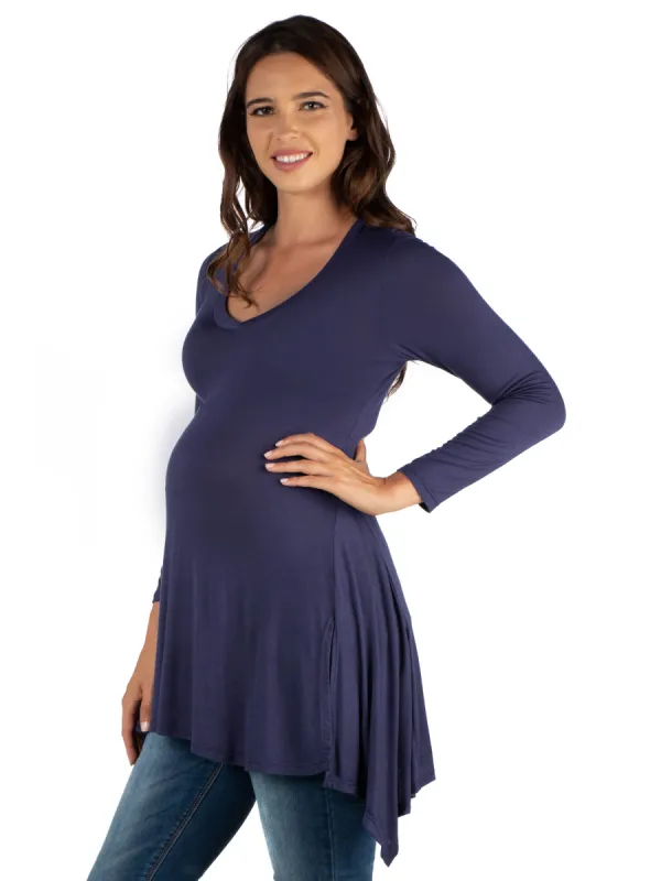 Long Sleeve Split Hemline Maternity  Tunic Top sold by 24/7 Comfort Apparel
