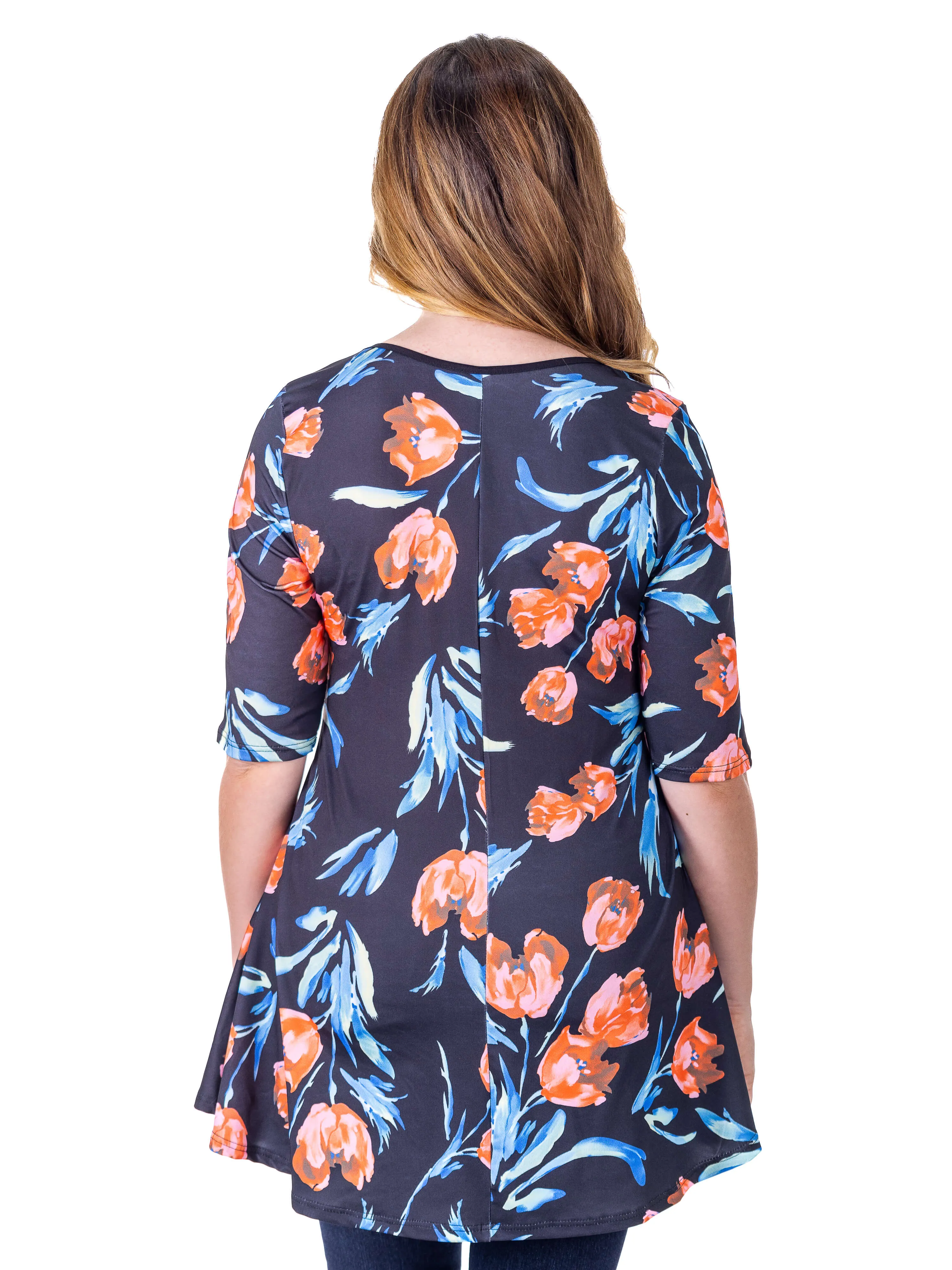 Womens Black Tulip Print Elbow Sleeve Casual Tunic Top sold by 24/7 Comfort Apparel product image thumbnail 4