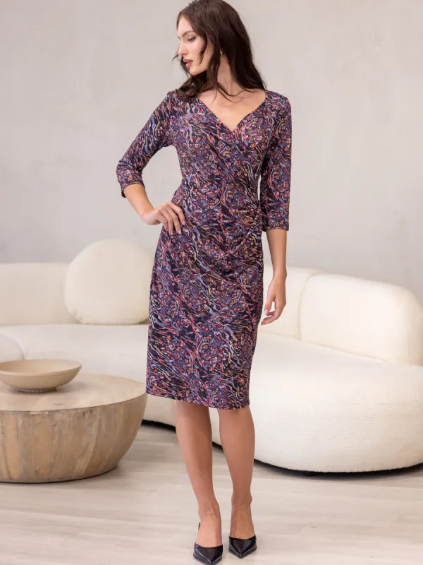 Fall Print Knee Length Faux Wrap Dress sold by 24/7 Comfort Apparel