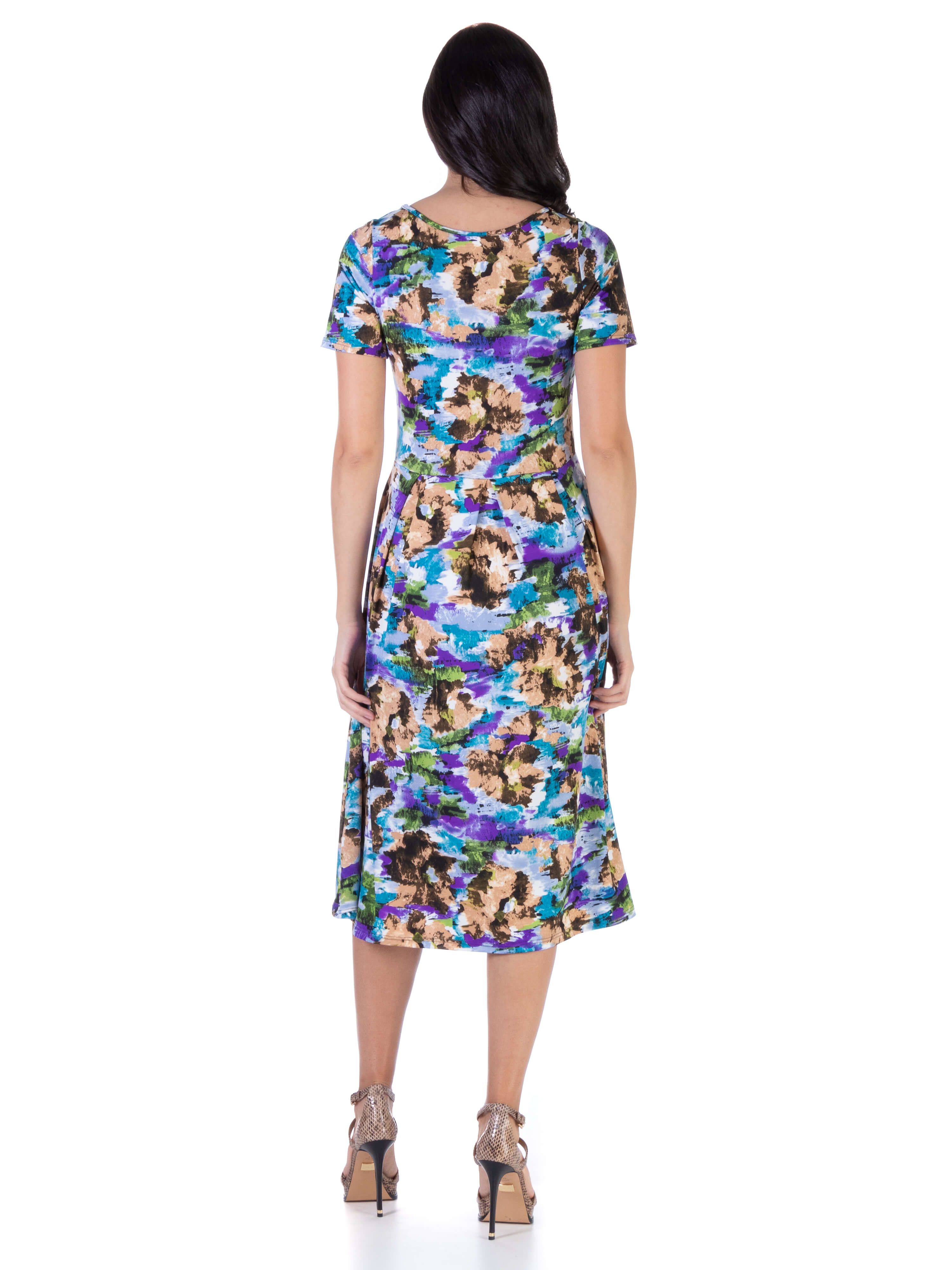 Abstract Short Sleeve Pleated Fit and Flare Midi Pocket Dress sold by 24/7 Comfort Apparel product image thumbnail 3