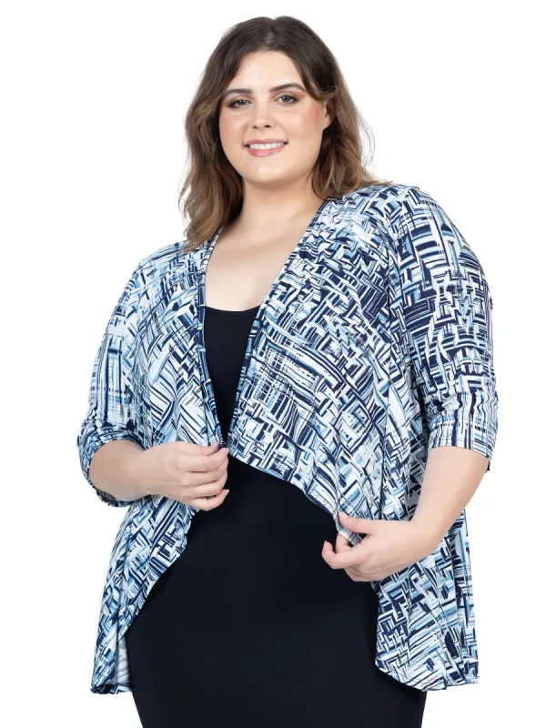 Navy Print Plus Size Elbow Length Sleeve Open Cardigan sold by 24/7 Comfort Apparel