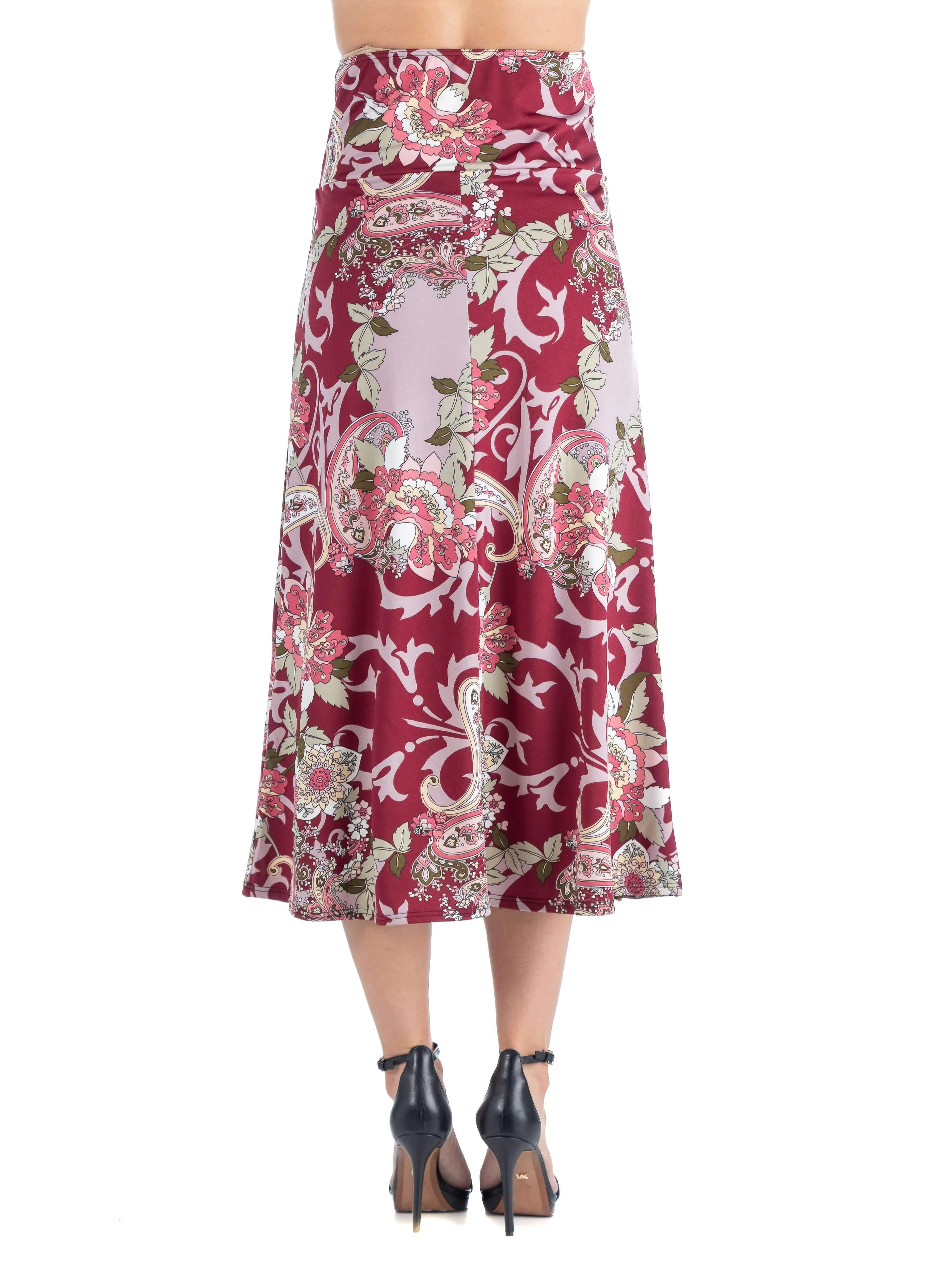 Maternity Wine Paisley Long A line Maxi Skirt sold by 24/7 Comfort Apparel product image thumbnail 3