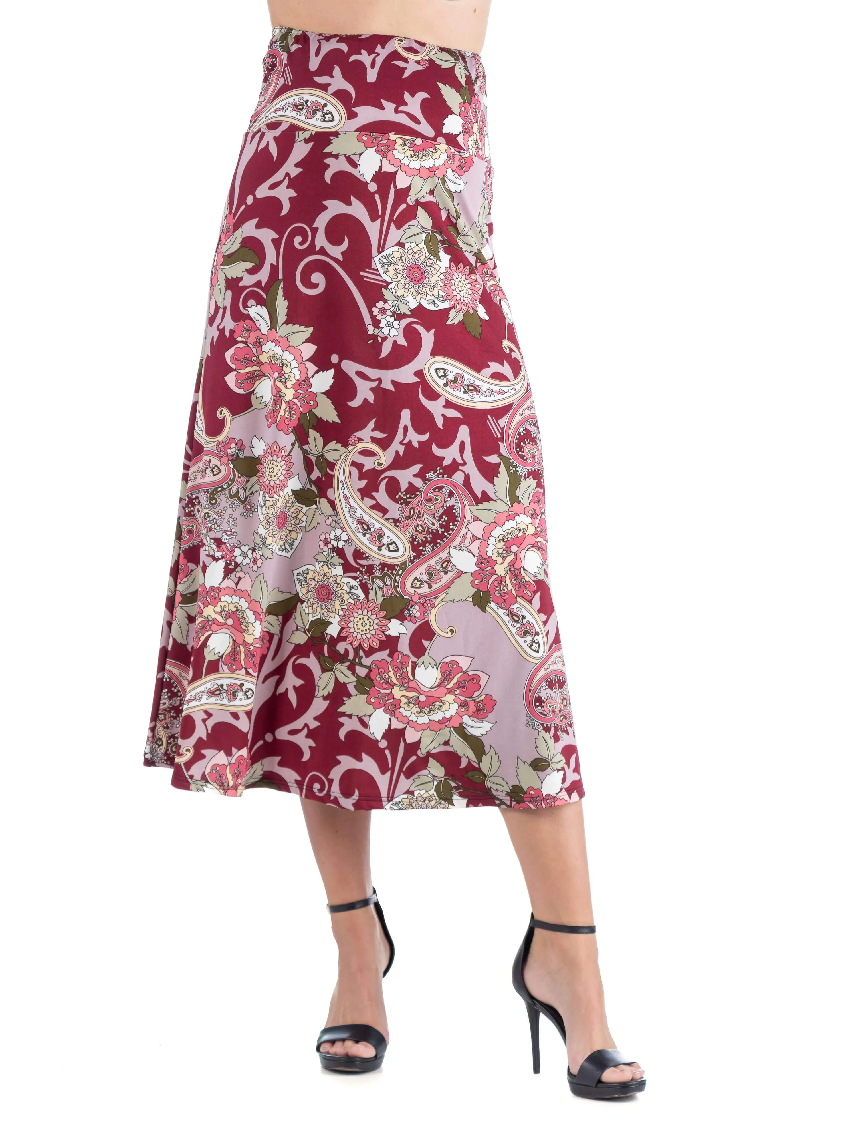 Maternity Wine Paisley Long A line Maxi Skirt sold by 24/7 Comfort Apparel product image thumbnail 2