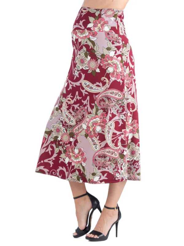 Maternity Wine Paisley Long A line Maxi Skirt sold by 24/7 Comfort Apparel
