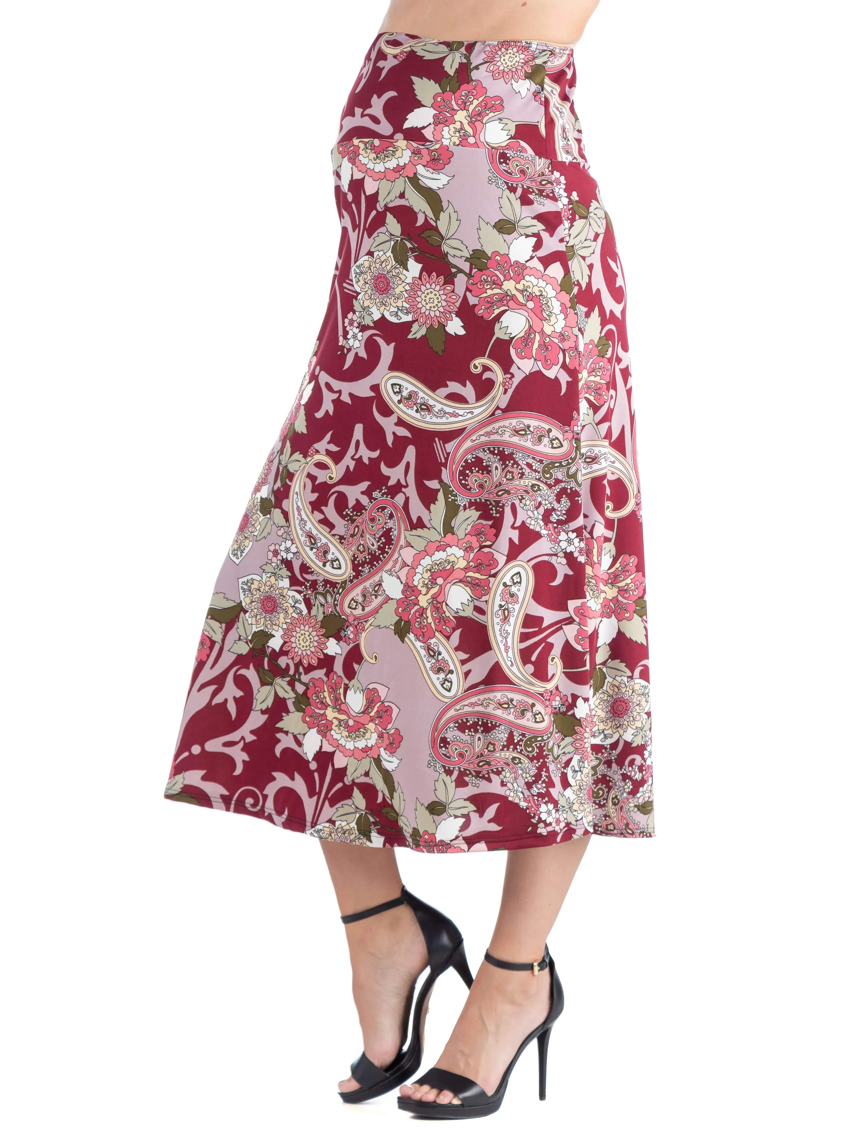 Maternity Wine Paisley Long A line Maxi Skirt sold by 24/7 Comfort Apparel