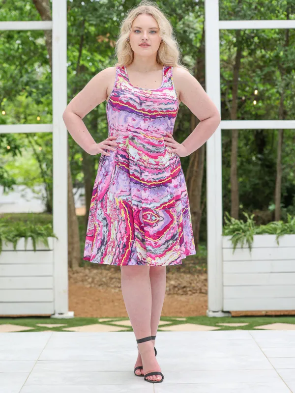 Plus Size Pink Abstract Print Sleeveless Knee Length Tank Swing Dress sold by 24/7 Comfort Apparel