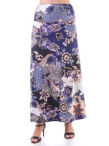 Black and Blue Elastic Waist Ankle Length Maxi Skirt sold by 24/7 Comfort Apparel