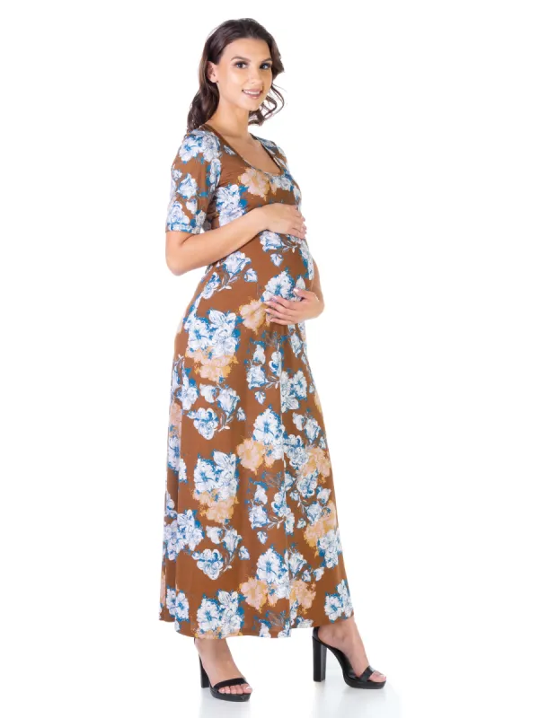 Maternity Floral Elbow Sleeve Loose Casual Maxi Dress sold by 24/7 Comfort Apparel