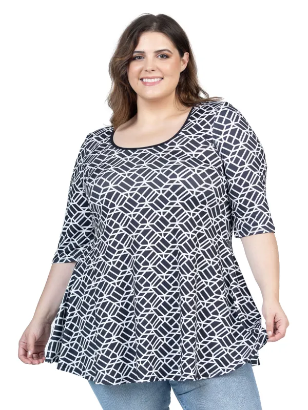 Plus Size Black Geometric Print Elbow Sleeve Casual Tunic Top sold by 24/7 Comfort Apparel